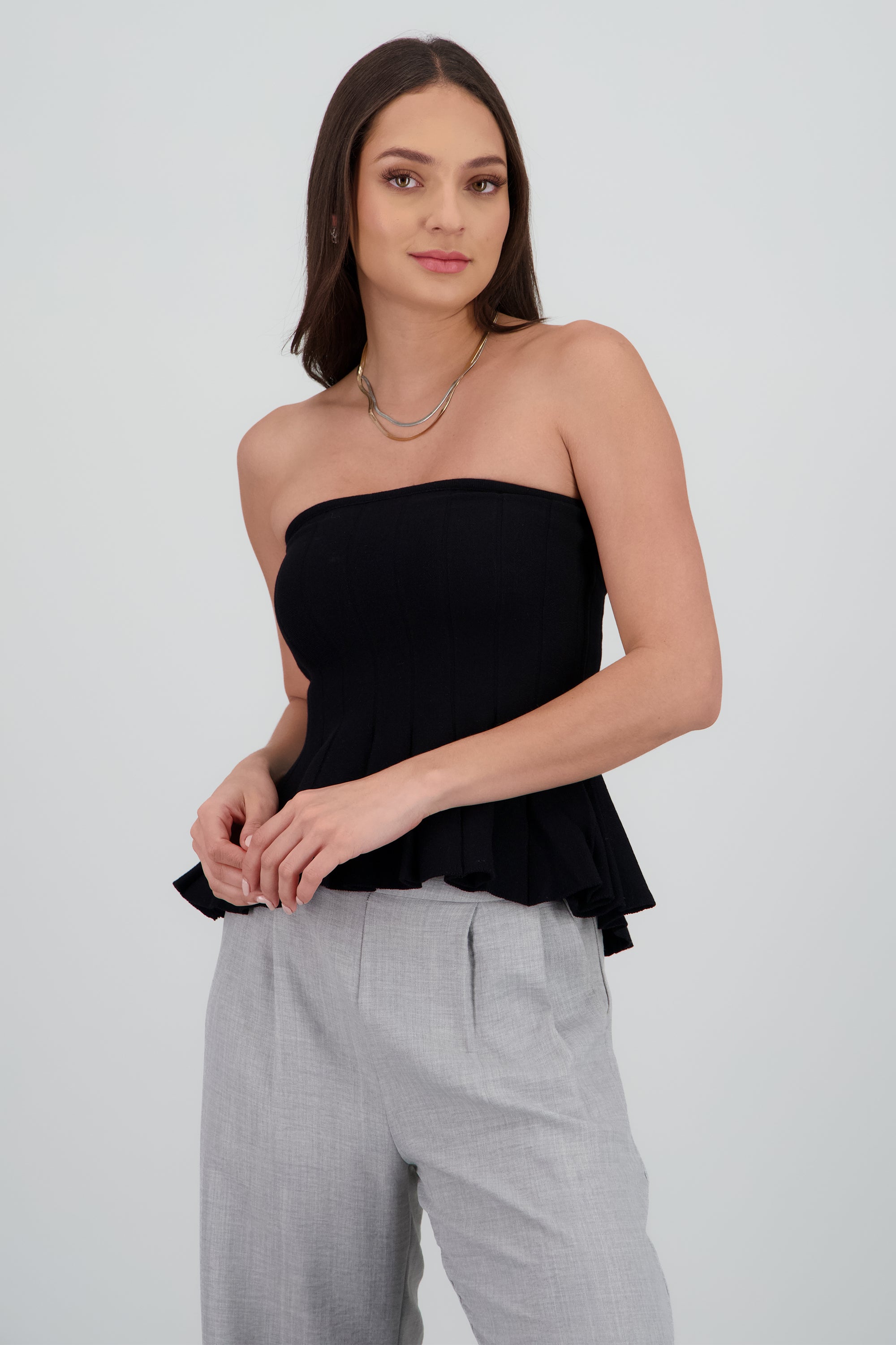 Top strapless peplum