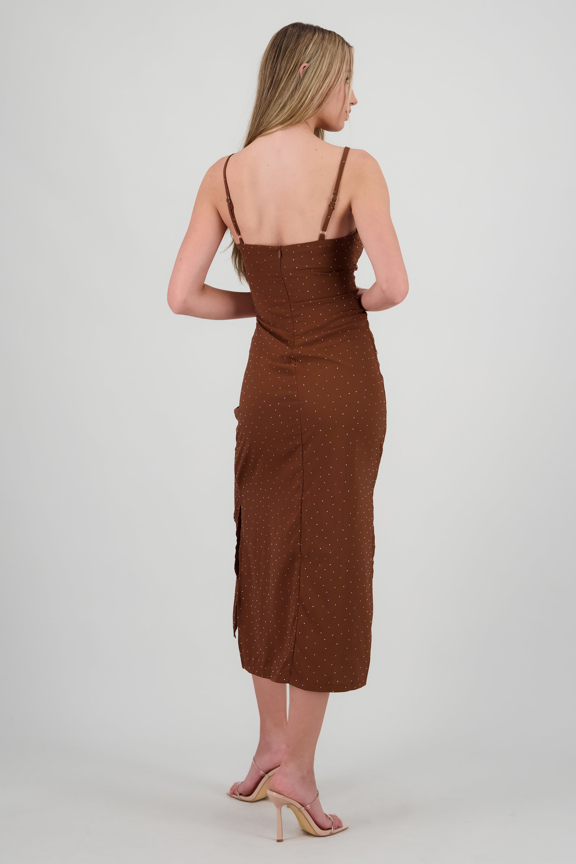 Vestido midi brillos escote cruzado CAFE