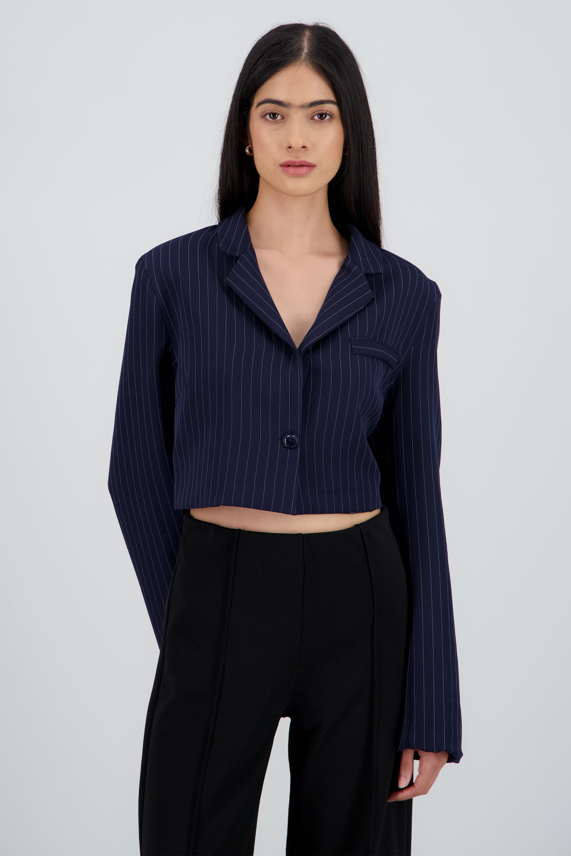 Saco crop de rayas con forro MARINO COMBO