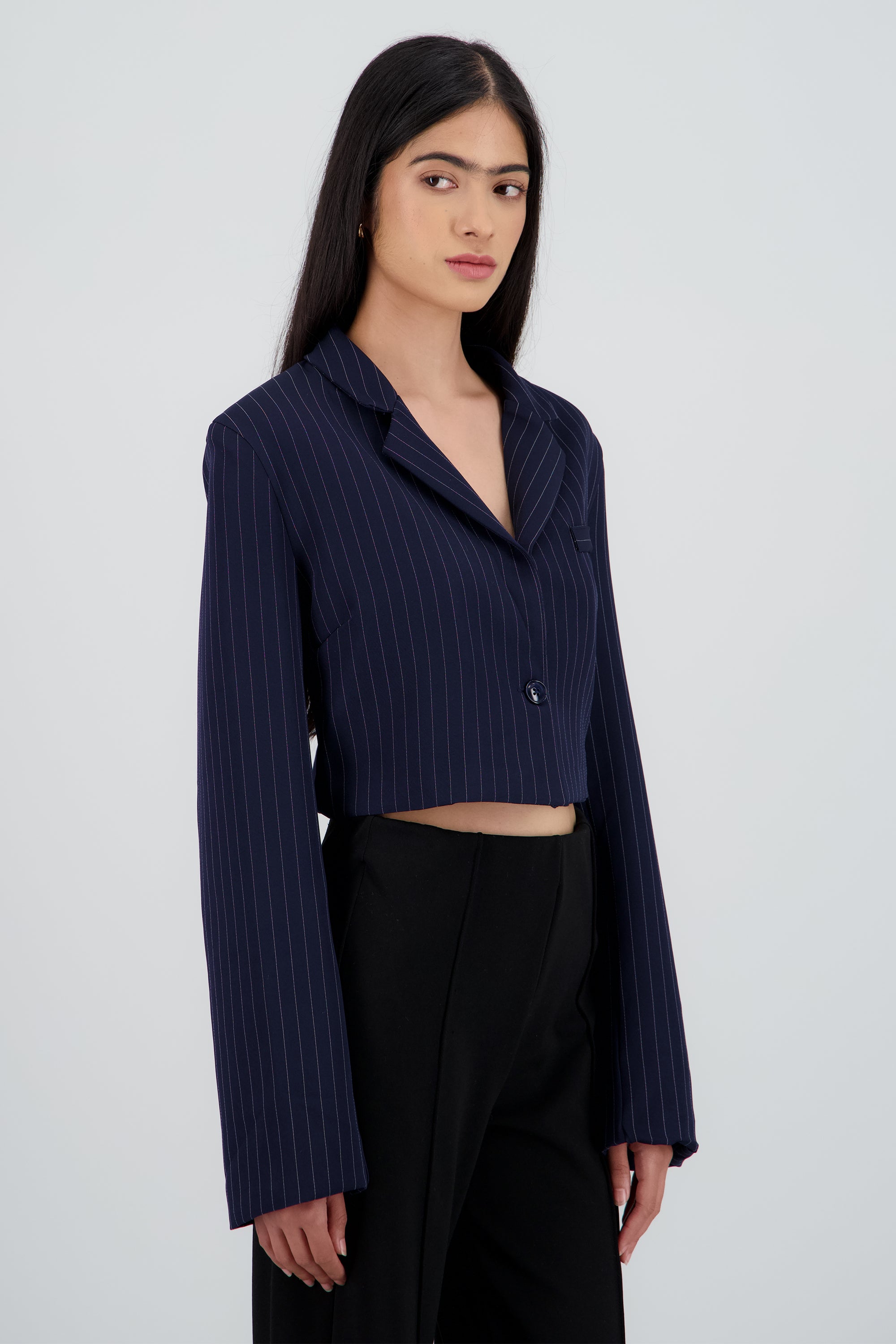 Saco crop de rayas con forro MARINO COMBO