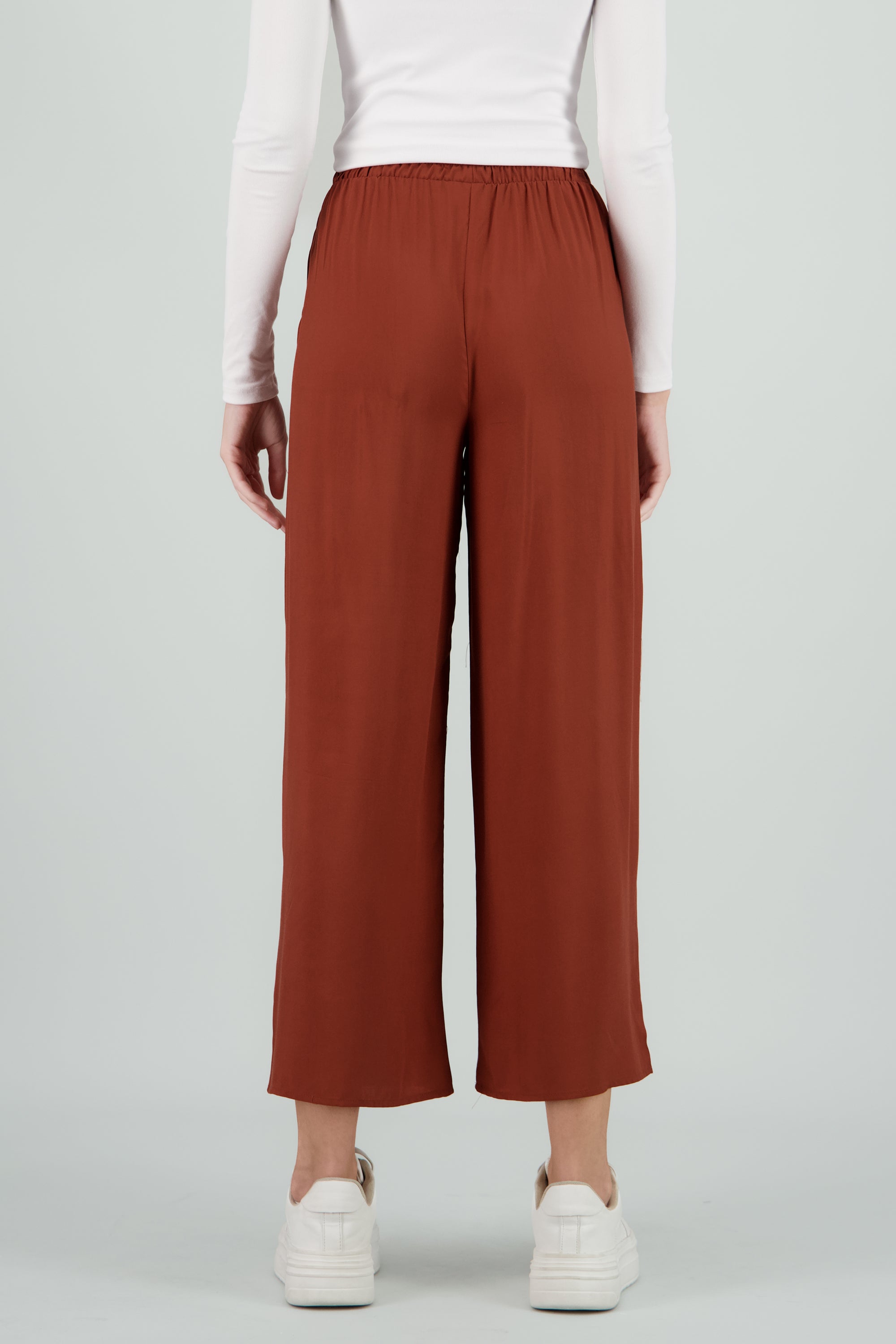 Pantalón Wide Leg Cintura Alta Fruncida CAFE