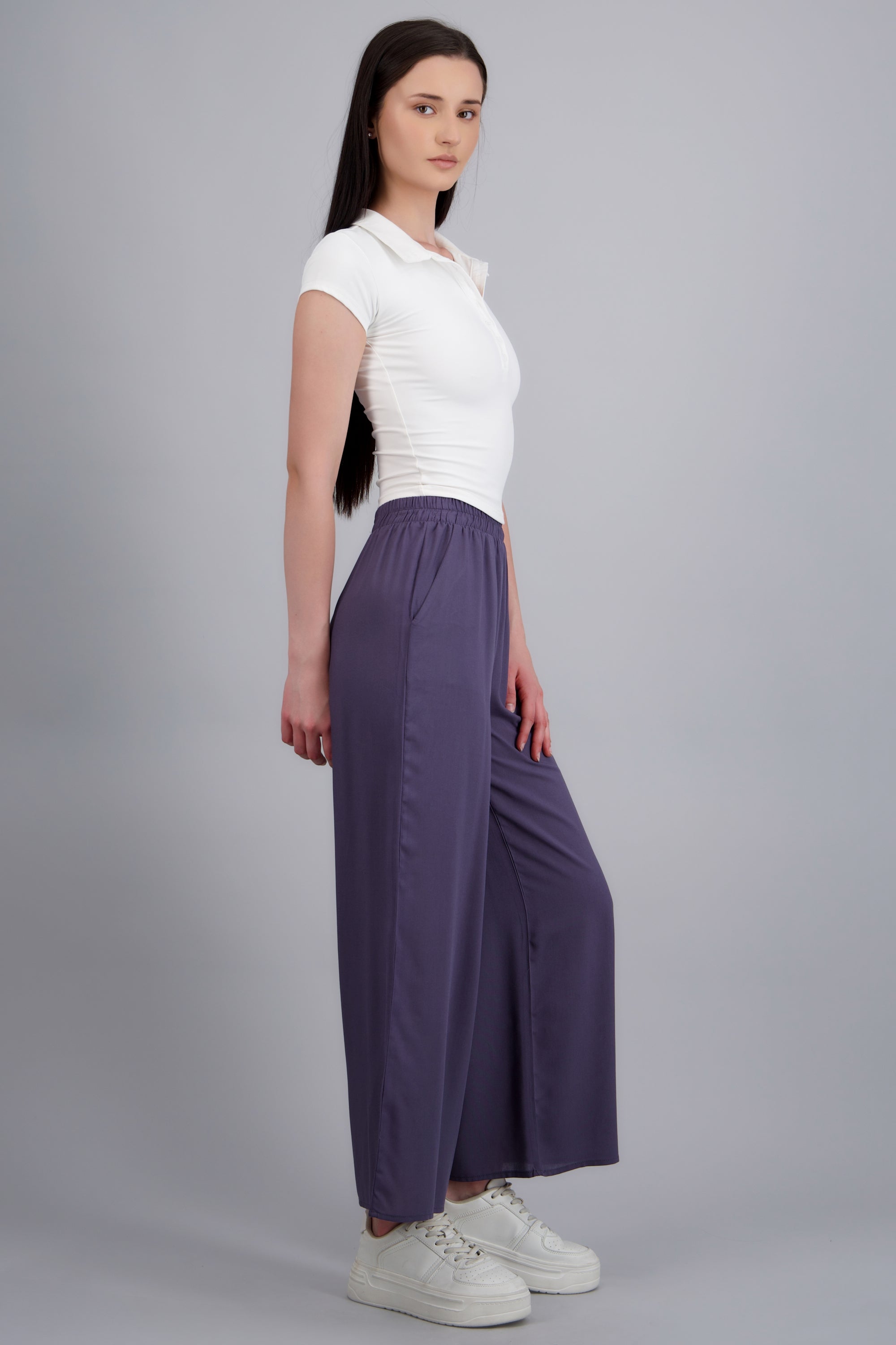 Pantalón Wide Leg Cintura Alta Fruncida PETROLEO