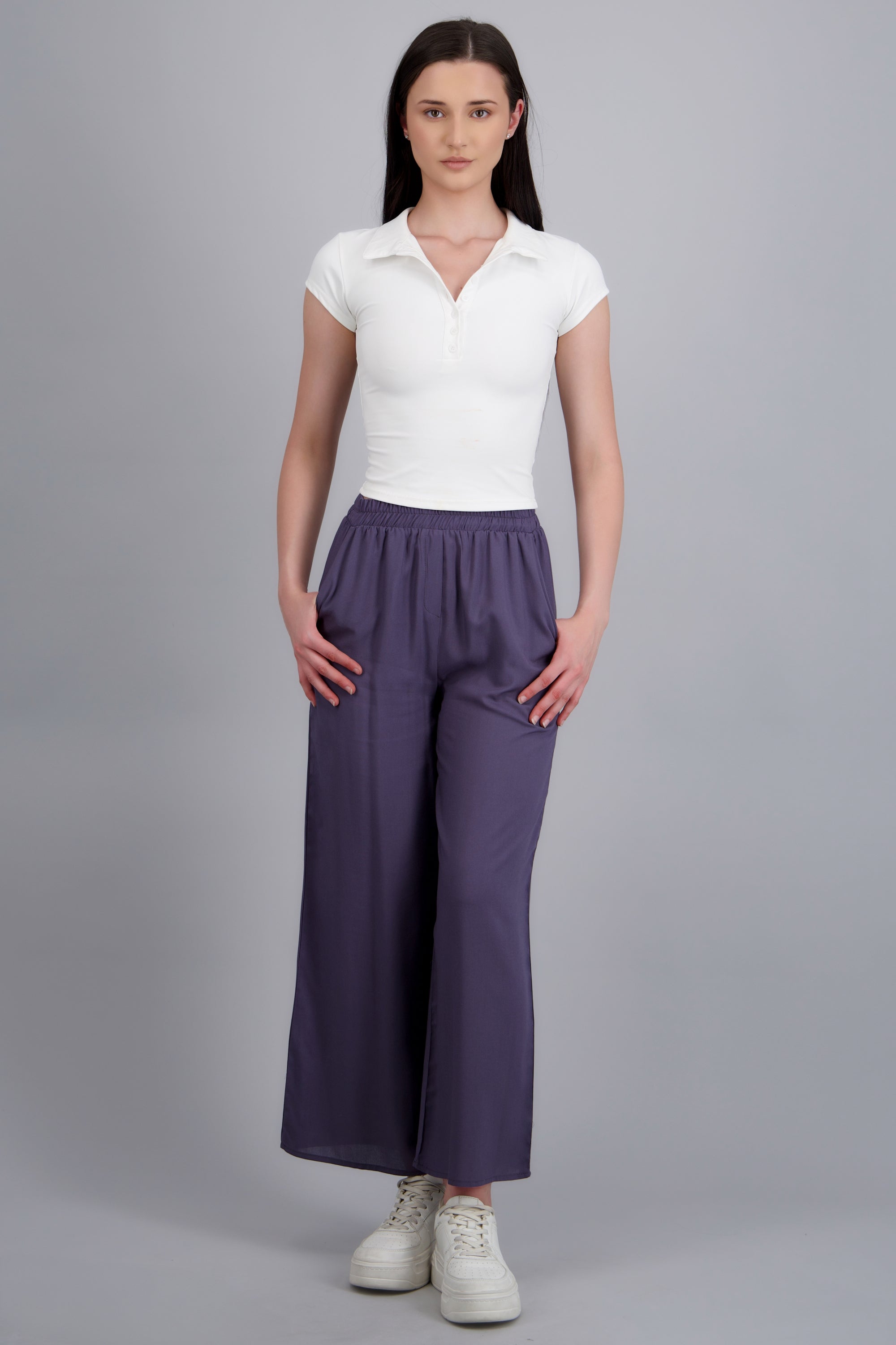 Pantalón Wide Leg Cintura Alta Fruncida PETROLEO