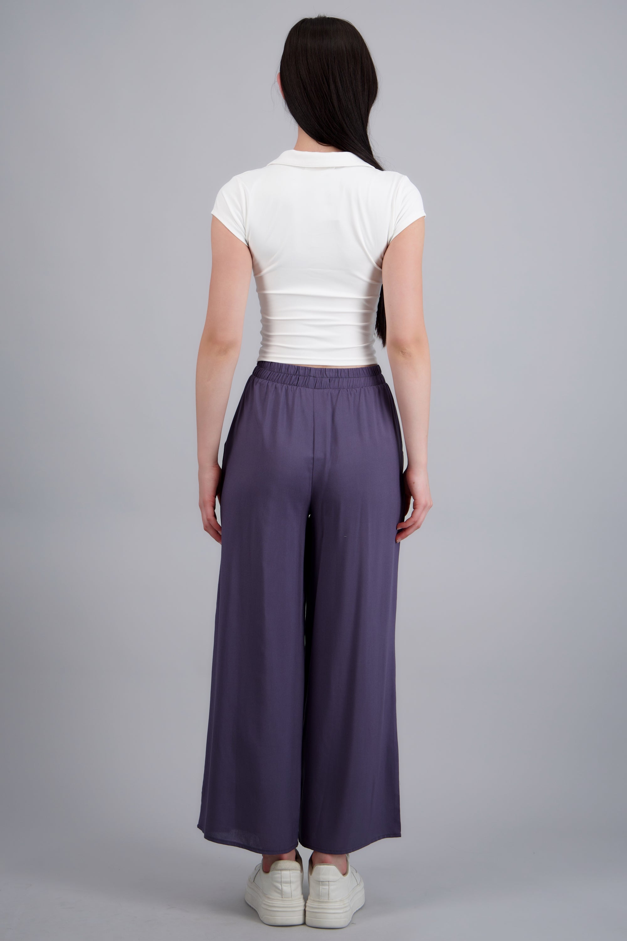 Pantalón Wide Leg Cintura Alta Fruncida PETROLEO
