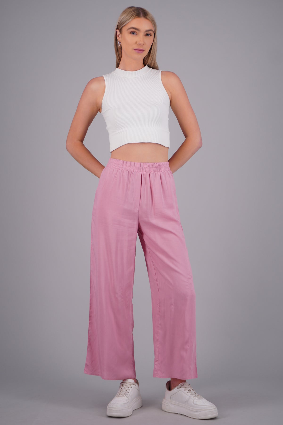 Pantalón Wide Leg Cintura Alta Fruncida