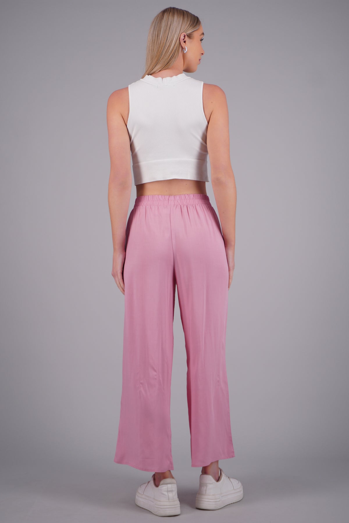 Pantalón Wide Leg Cintura Alta Fruncida
