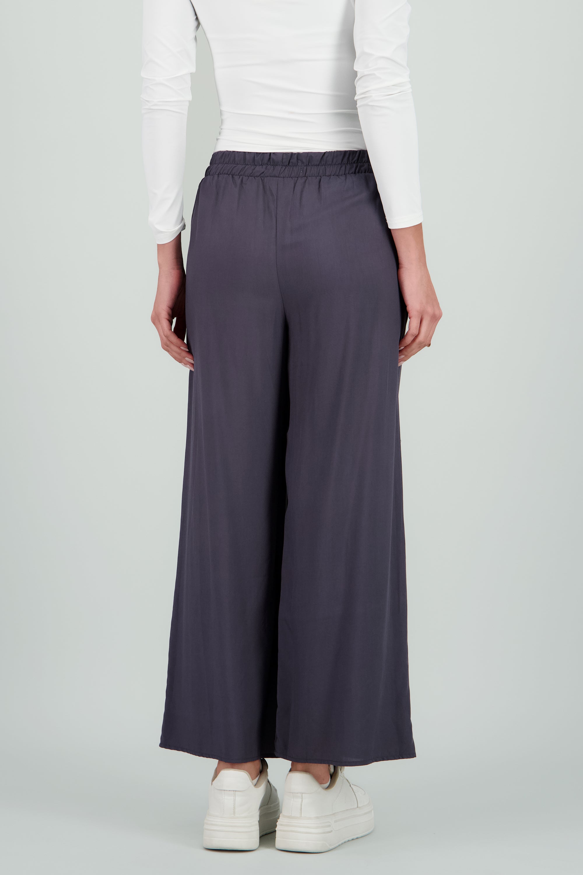 Pantalón Wide Leg Cintura Alta Fruncida GRIS OBSCURO