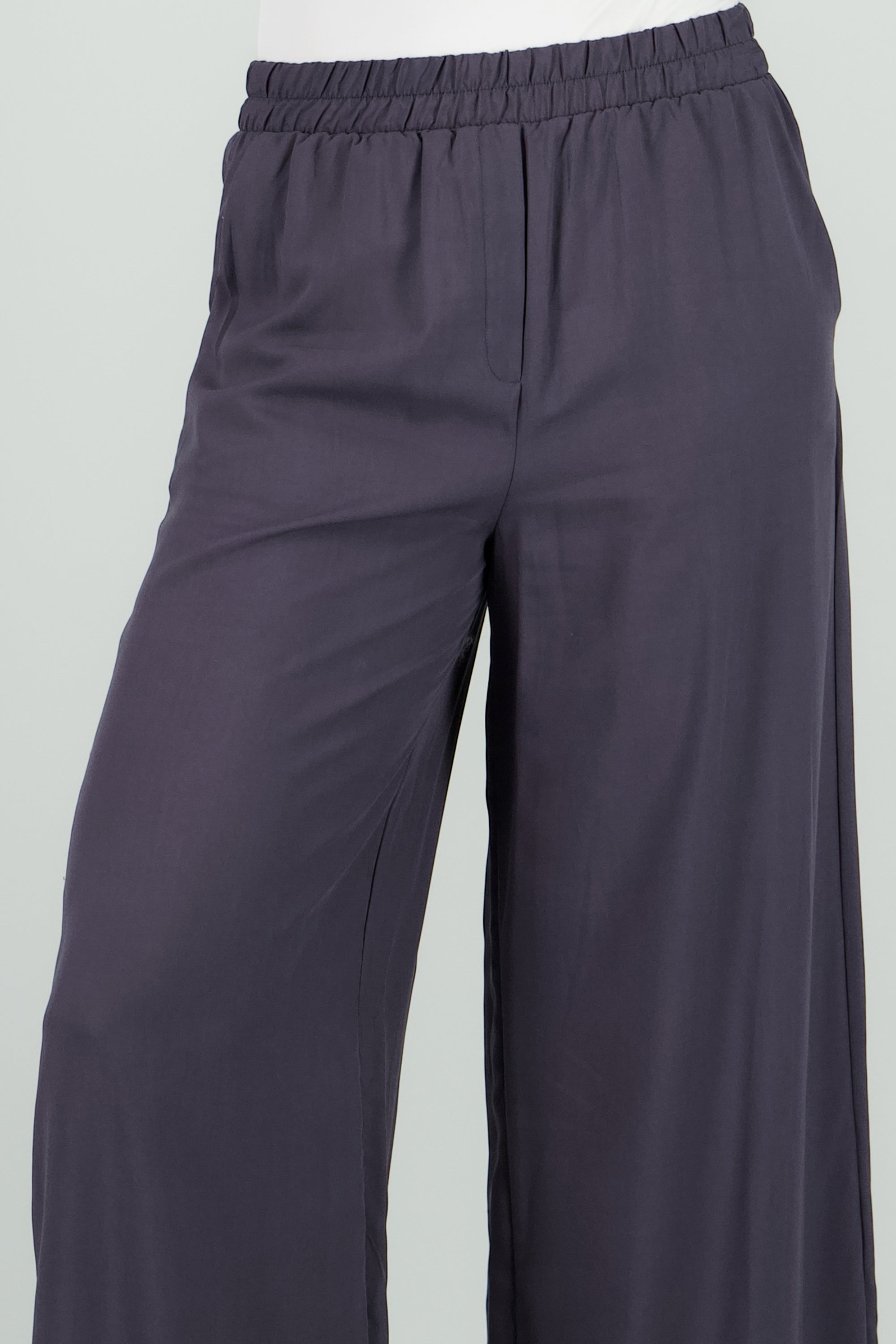 Pantalón Wide Leg Cintura Alta Fruncida GRIS OBSCURO