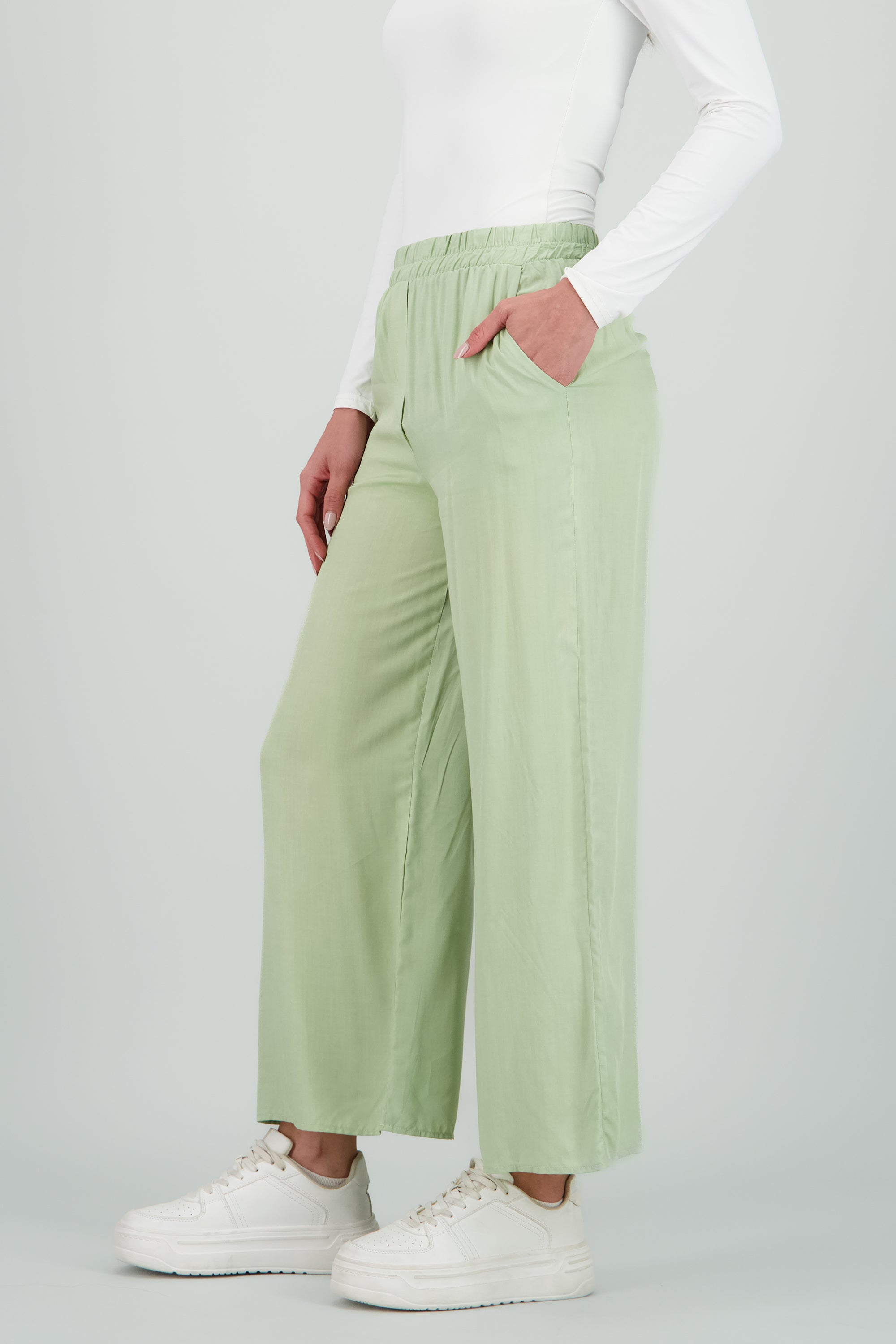 Pantalón Wide Leg Cintura Alta Fruncida SAGE