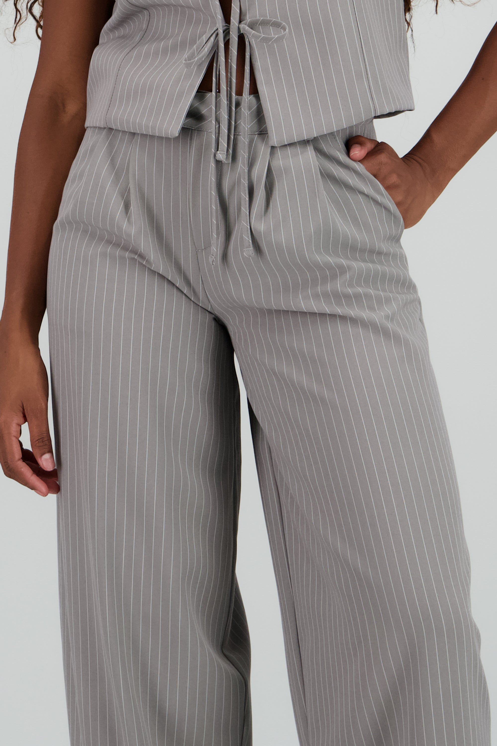 Pantalon rayas detalle pinzas GRIS CLARO