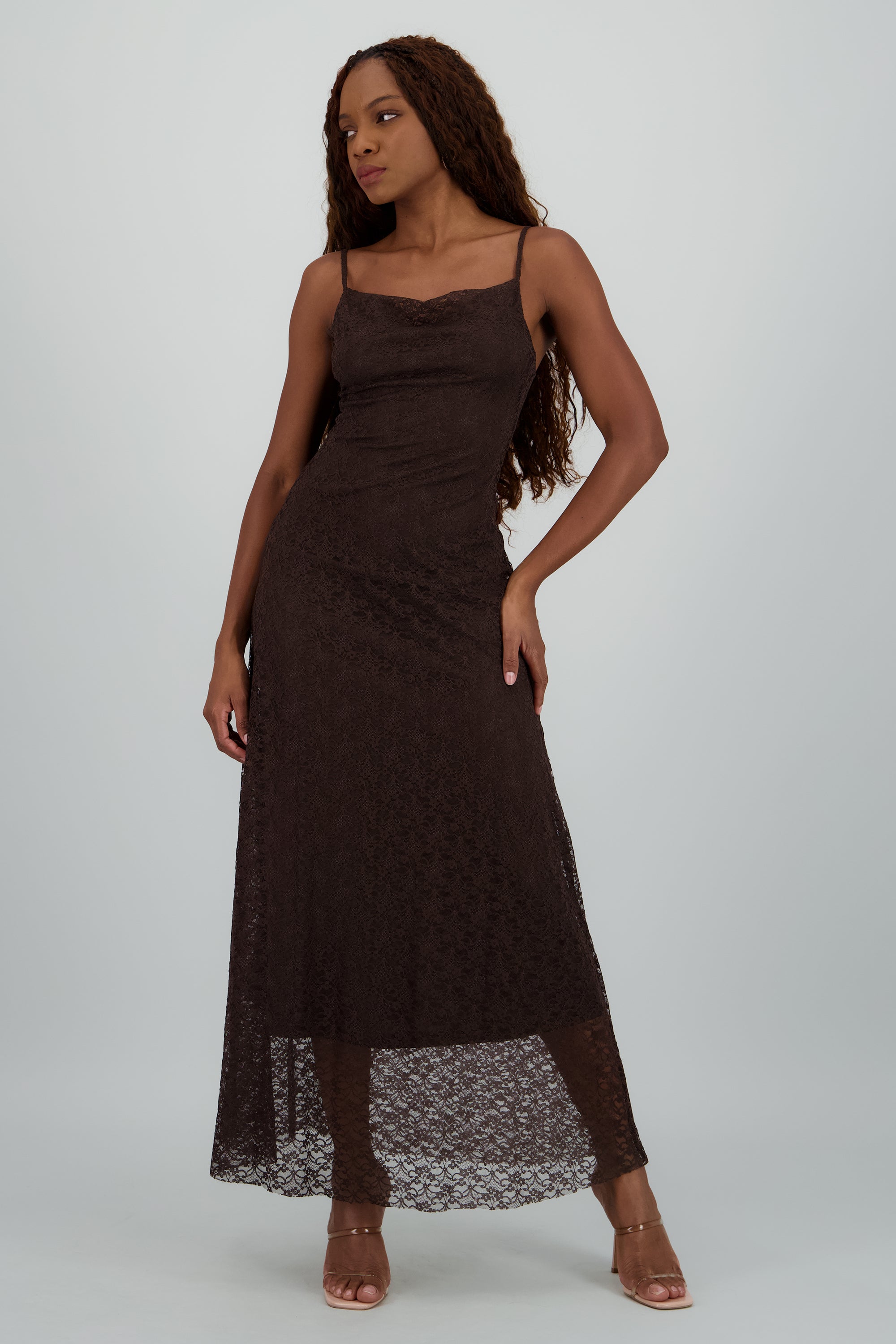 Vestido midi encaje CHOCOLATE