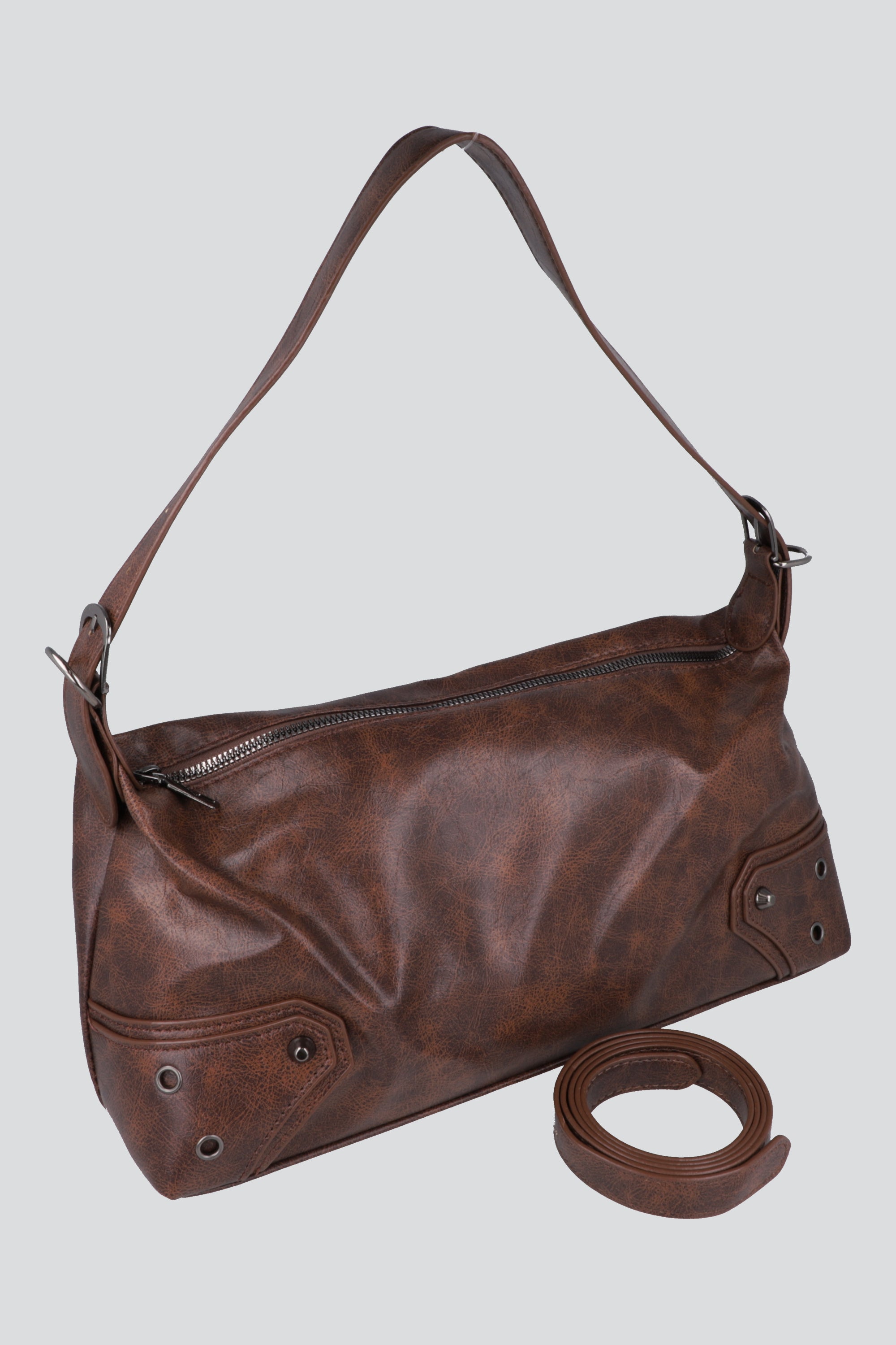 Bolsa shoulder pu deslavado CAFE