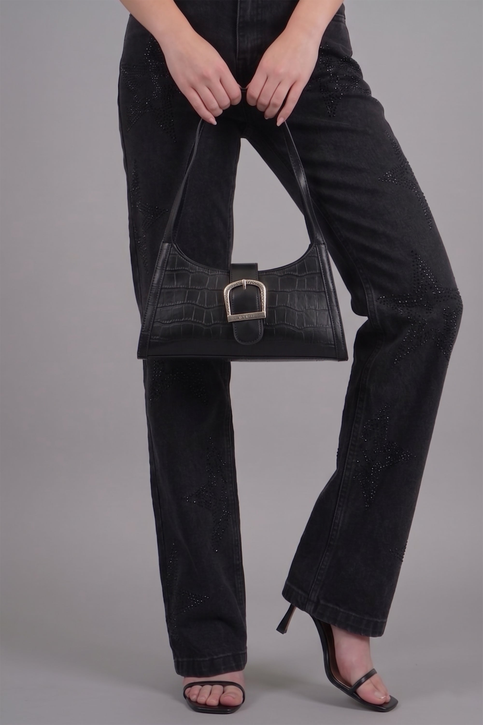 Bolsa hombro croco broche NEGRO