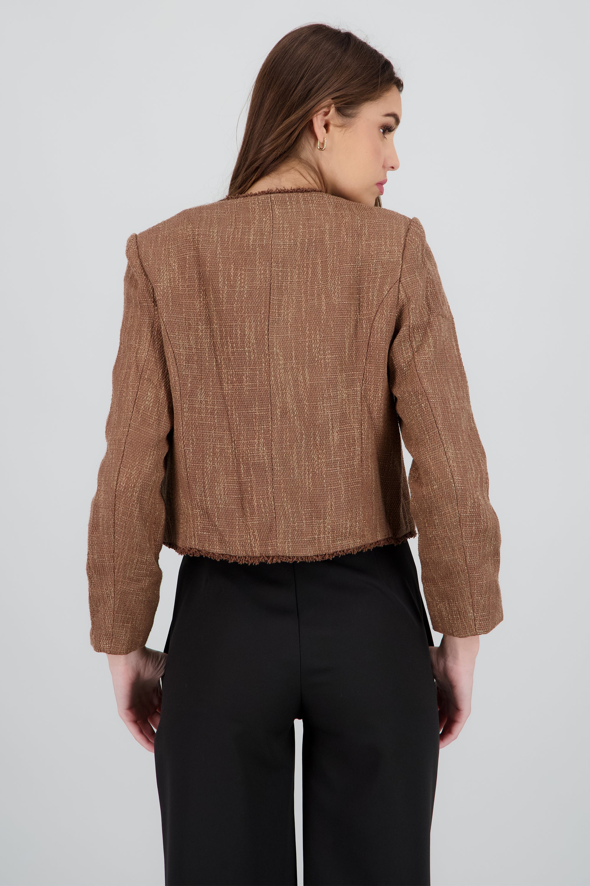 Saco de tweed detalle bordes CAFE