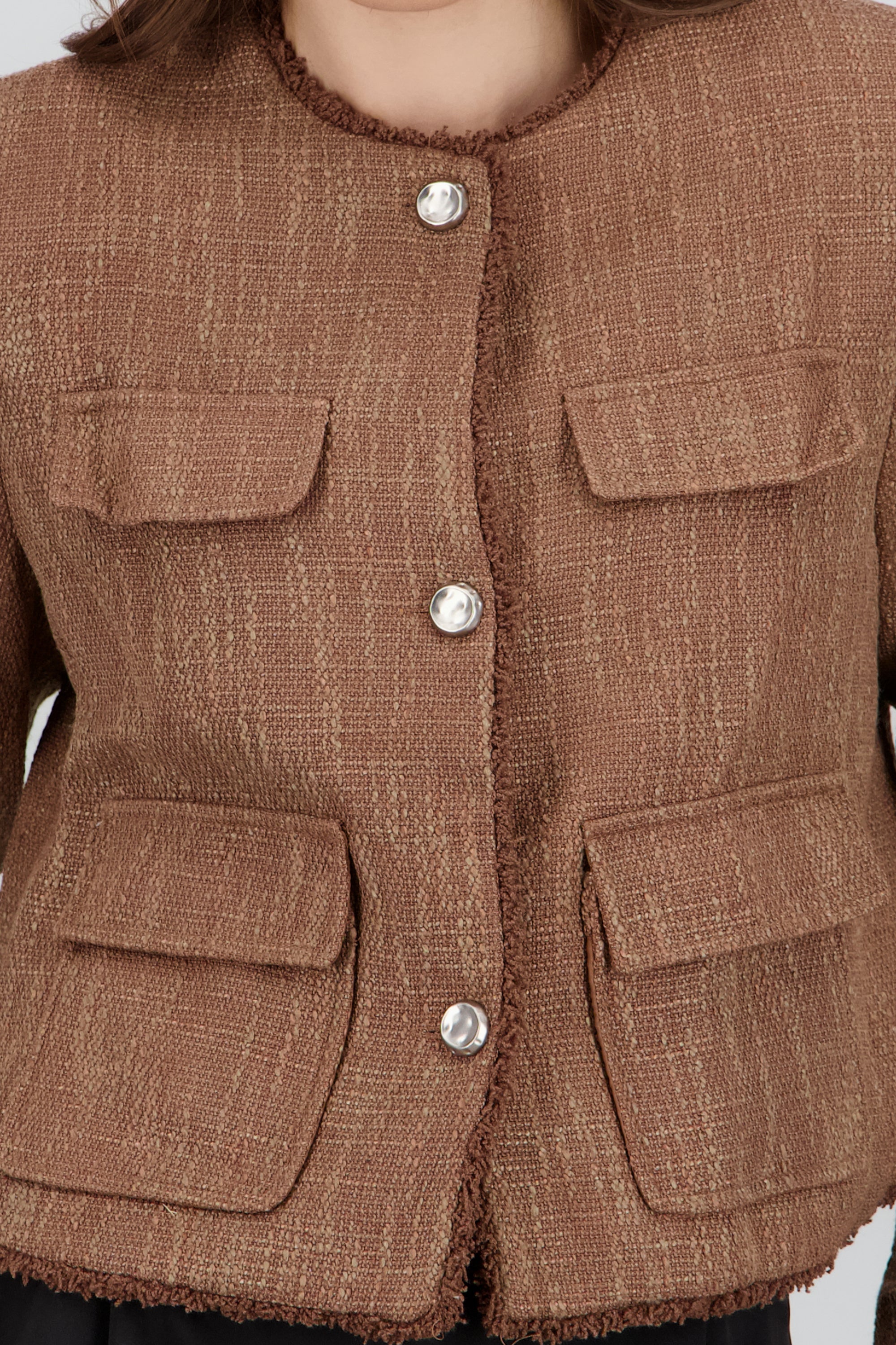 Saco de tweed detalle bordes CAFE