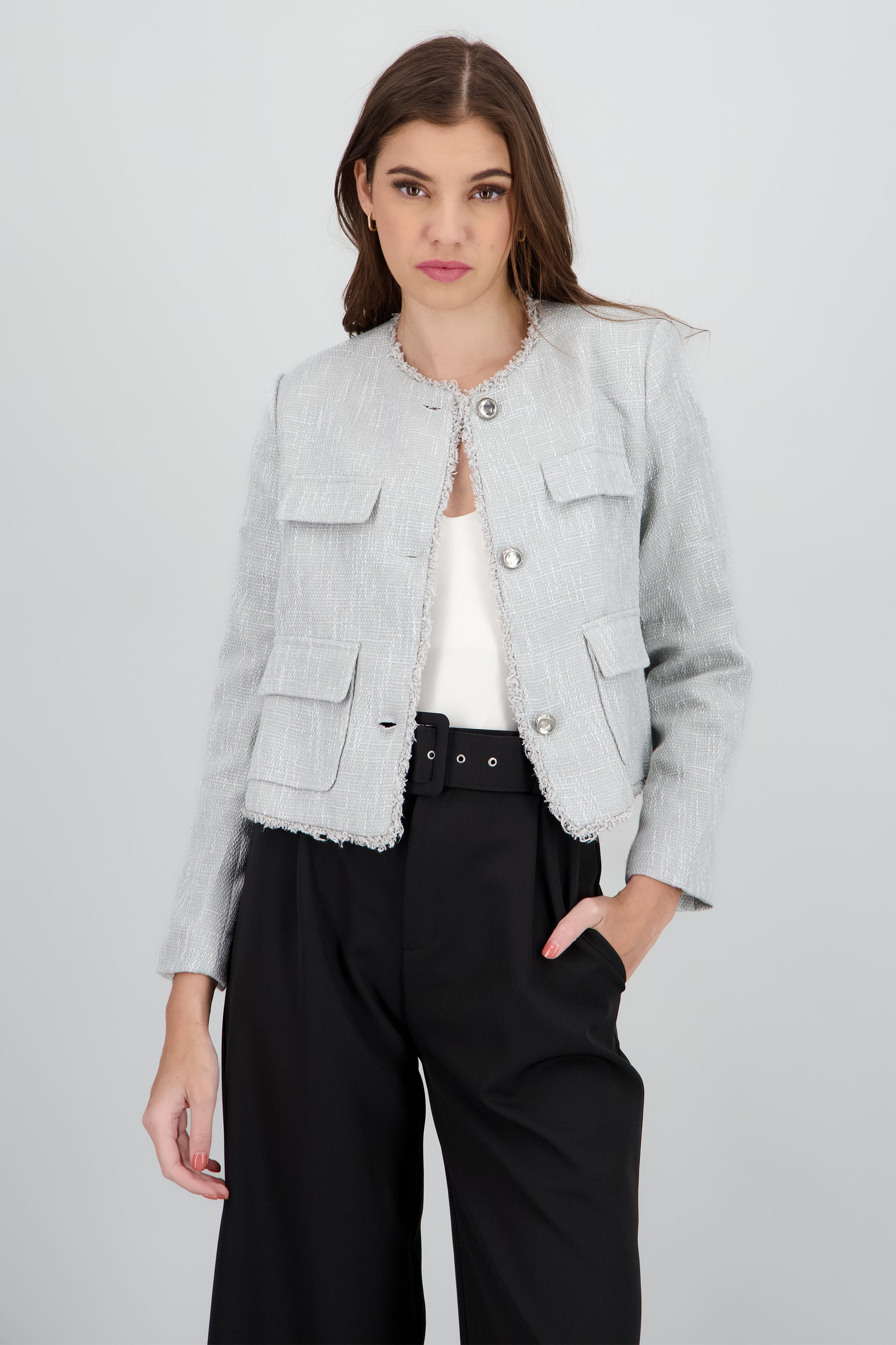 Saco de tweed detalle bordes VERDE CLARO