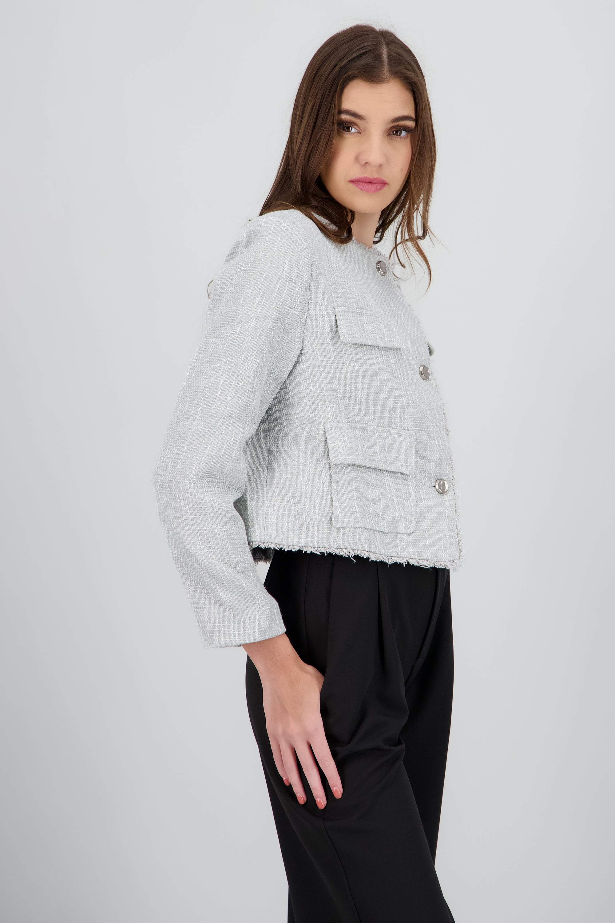 Saco de tweed detalle bordes VERDE CLARO