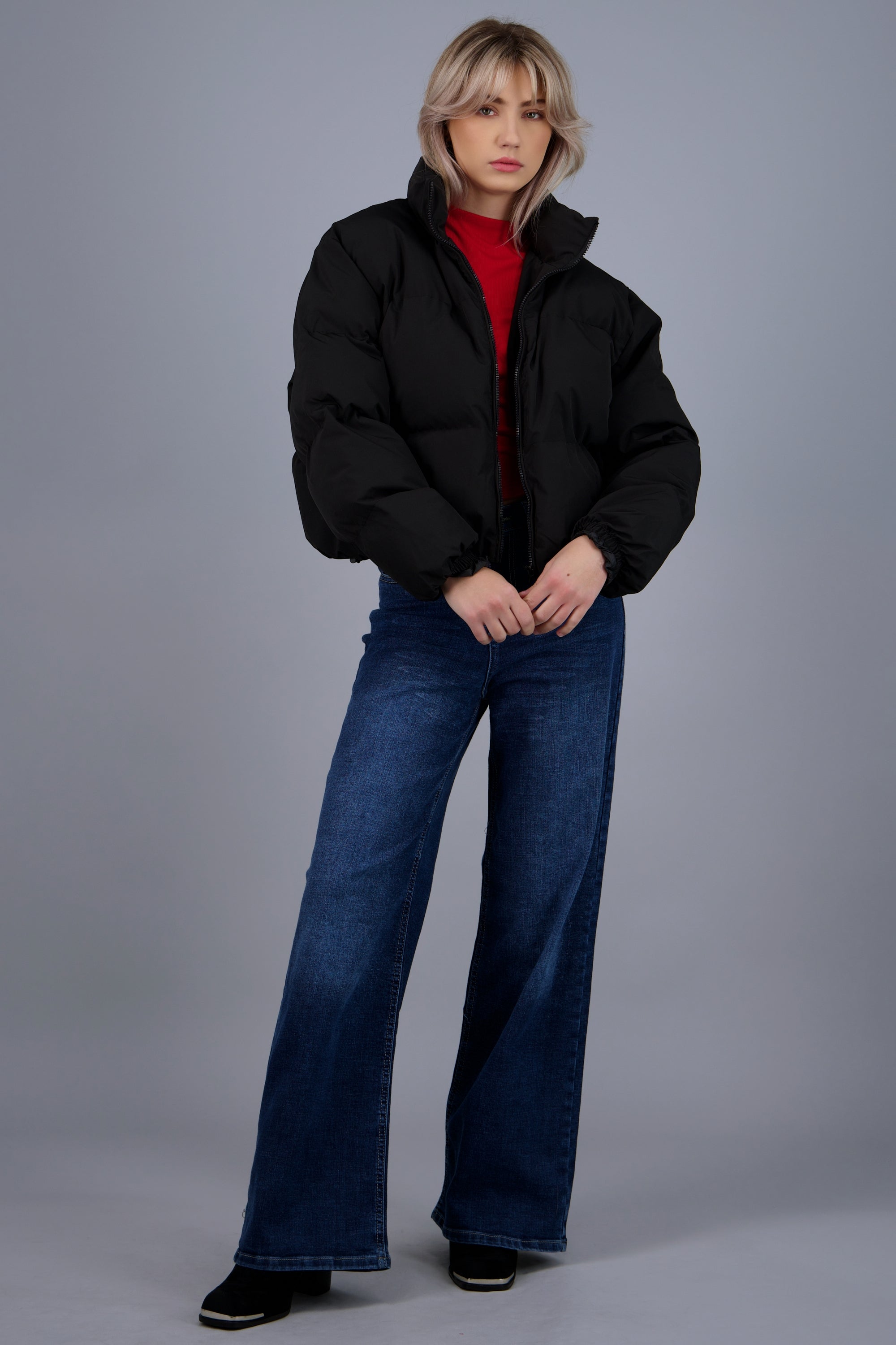 Chamarra puffer corta NEGRO