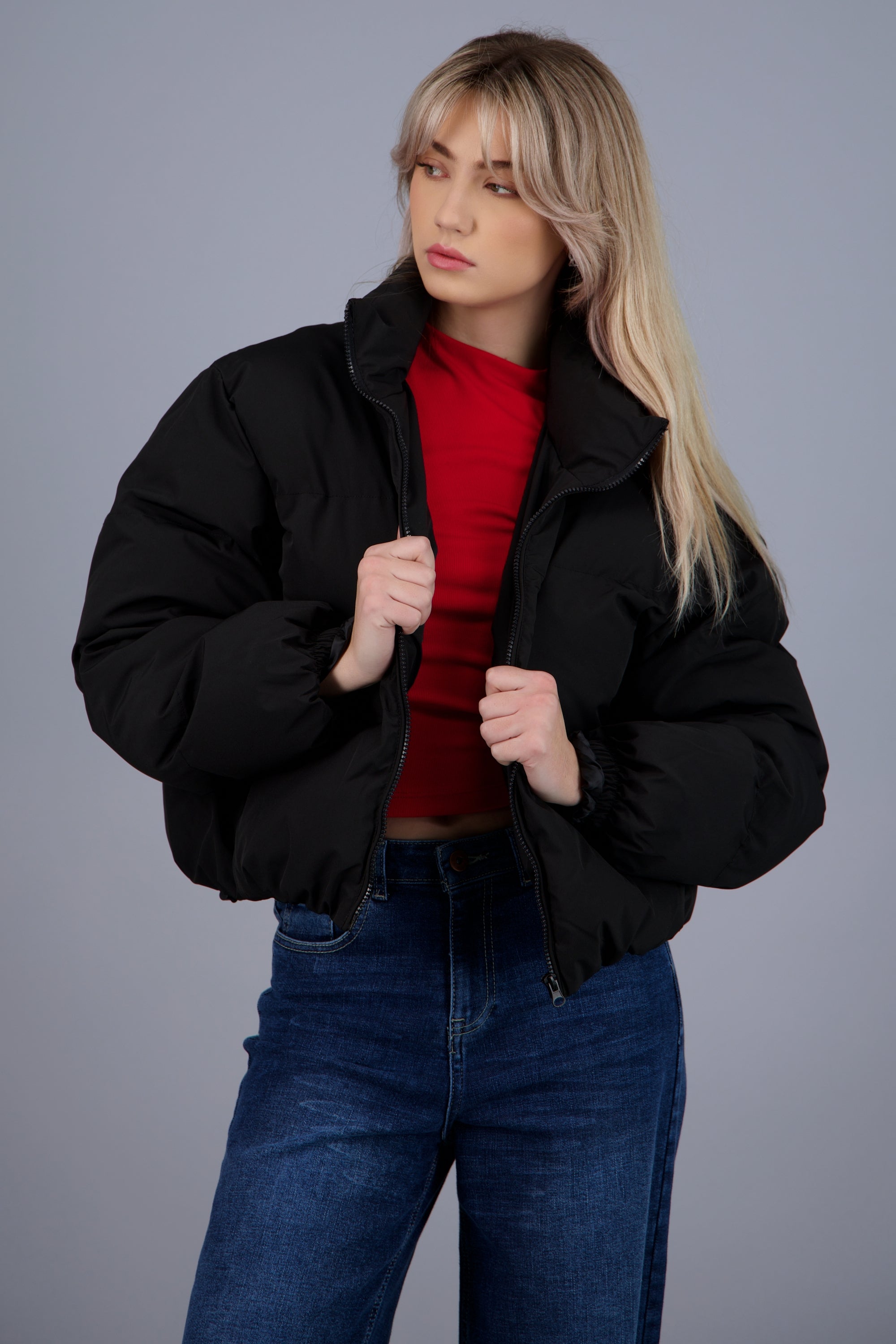 Chamarra puffer corta NEGRO