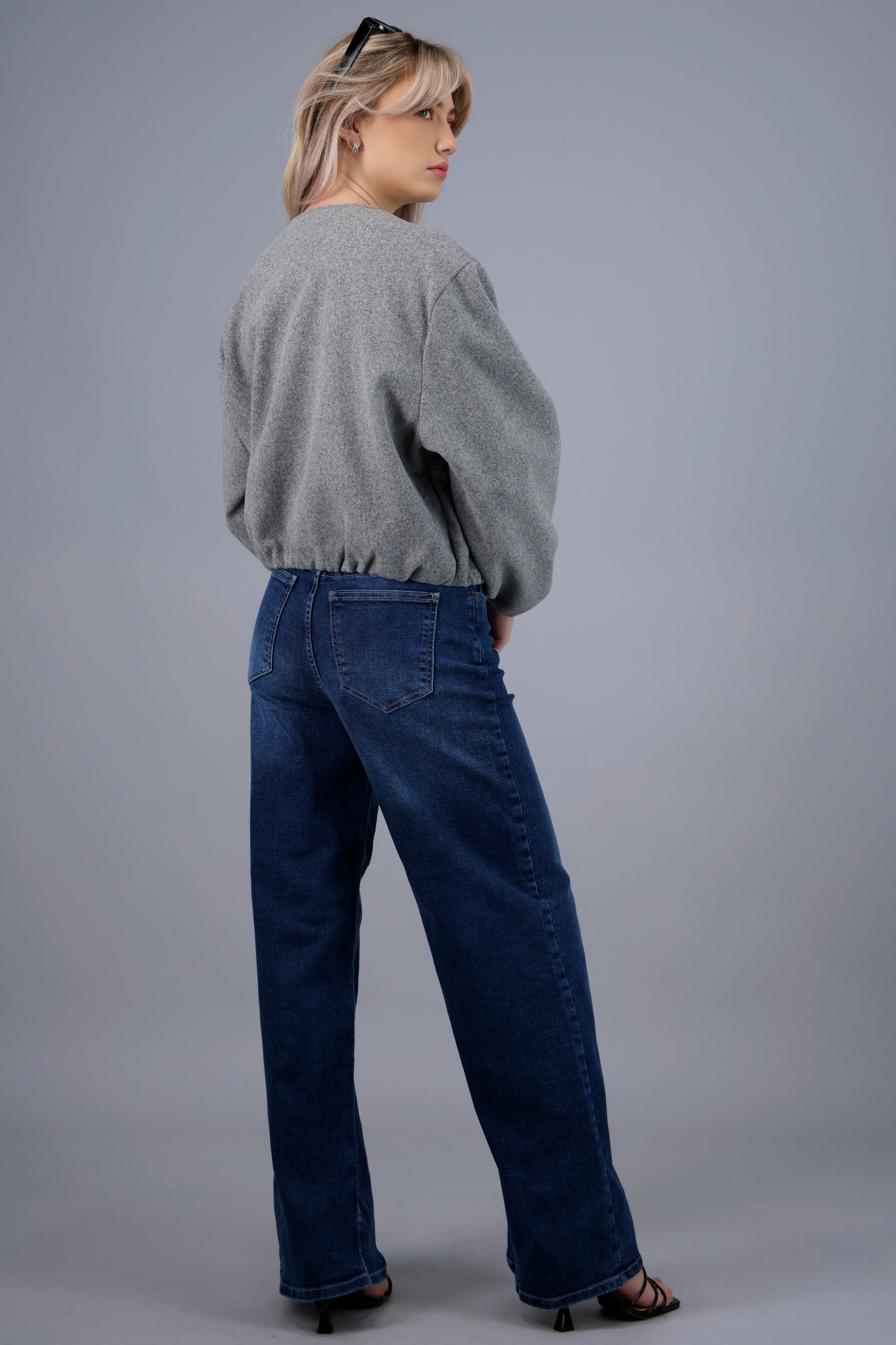 Chamarra bomber fruncida GRIS JASPE