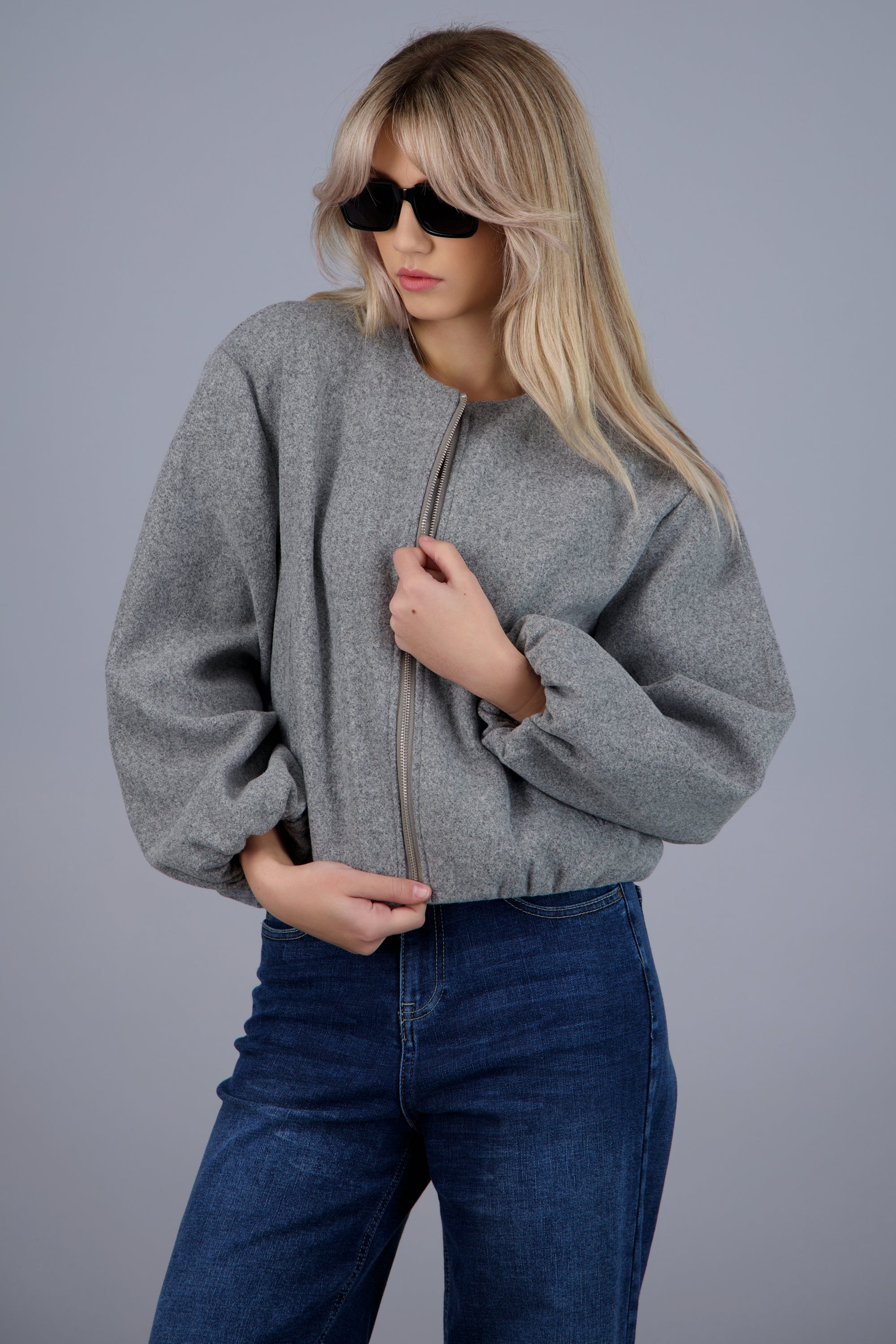 Chamarra bomber fruncida GRIS JASPE