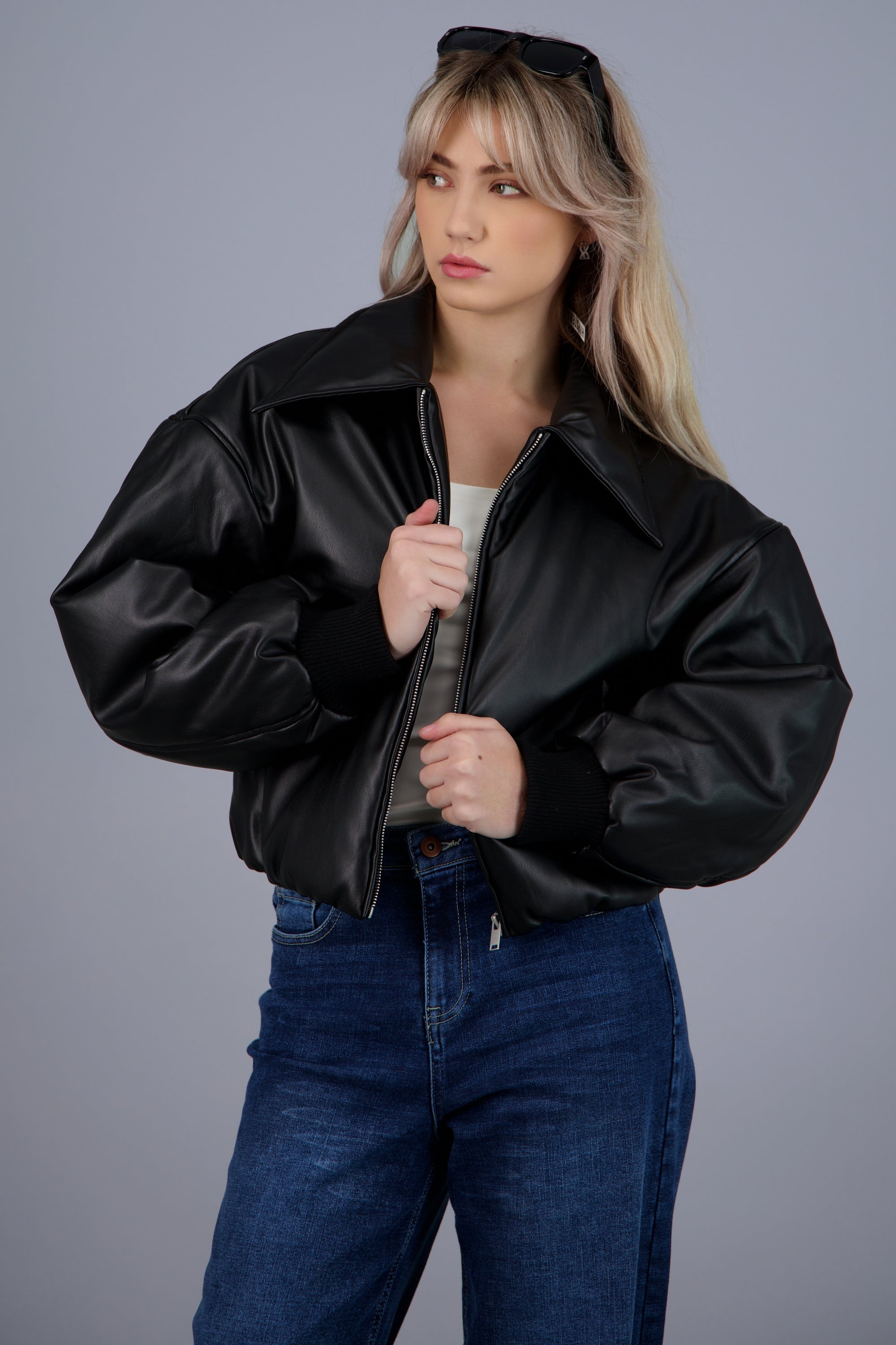 Puffer efecto piel NEGRO