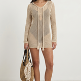 Vestido tejido tipo crochet manga larga