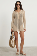 Vestido tejido tipo crochet manga larga