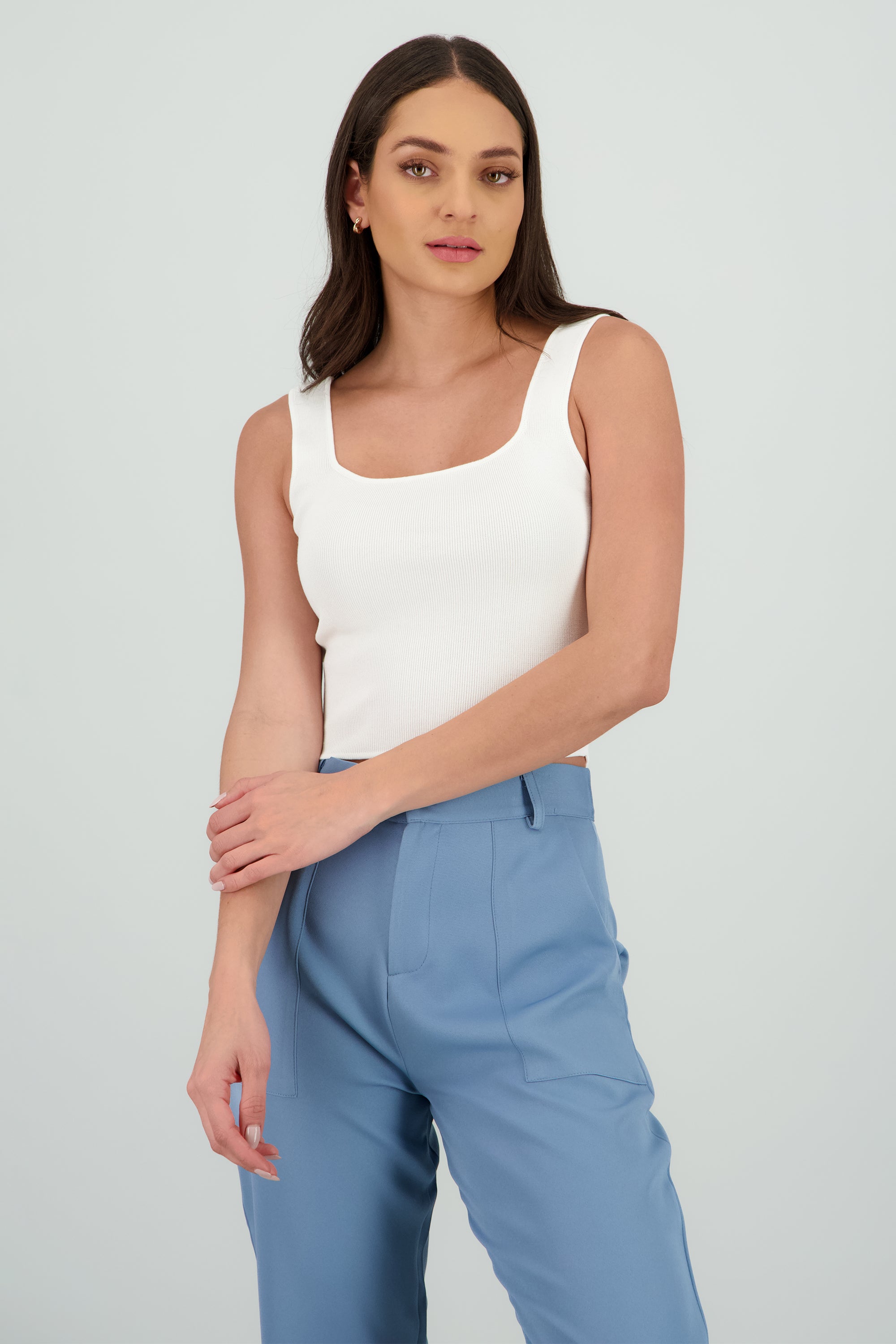Top escote cuadrado tejido BLANCO