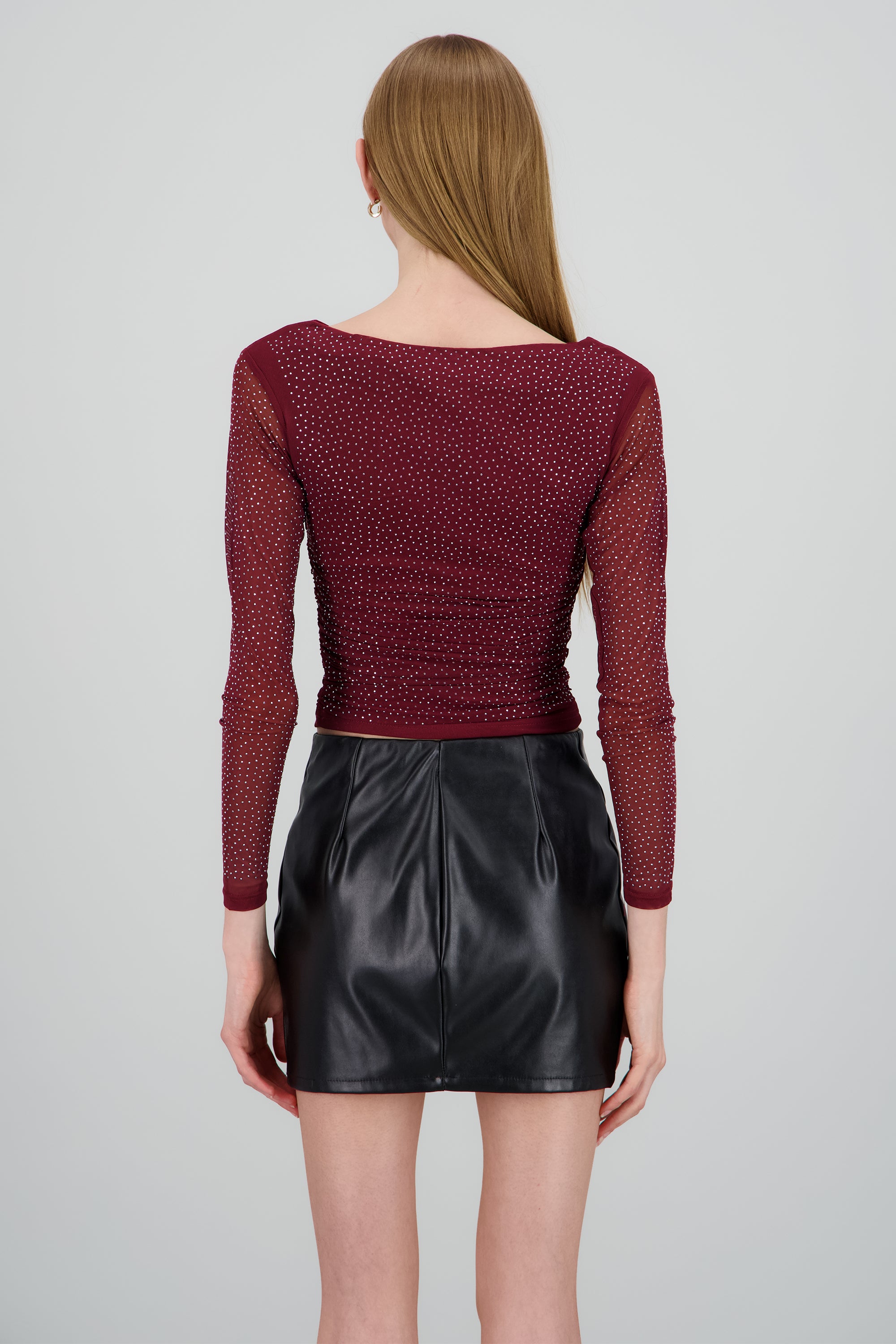 Top mesh aplicaciones brillos drapeado VINO