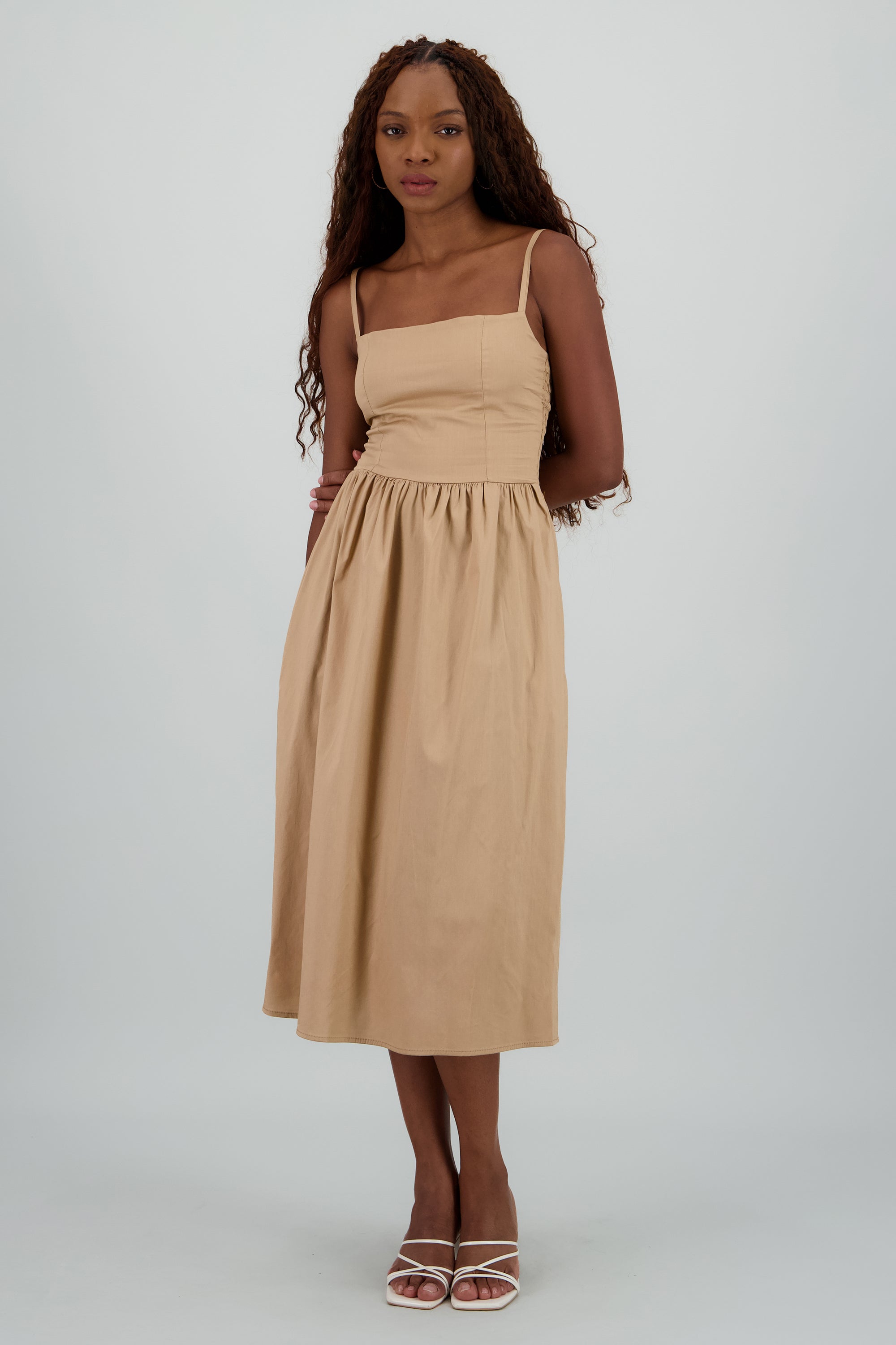 Vestido midi cortes con bolsas TAUPE