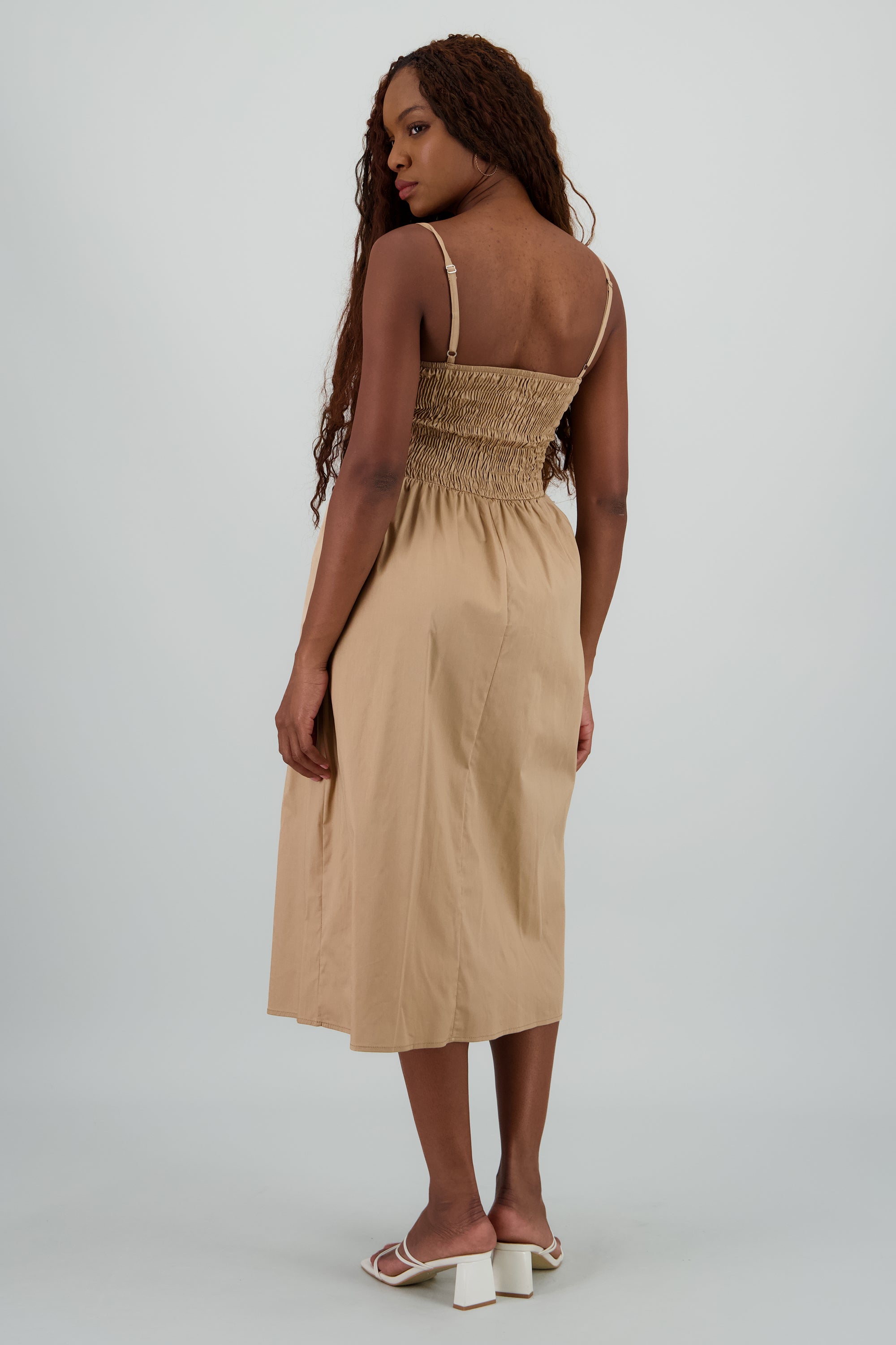 Vestido midi cortes con bolsas TAUPE