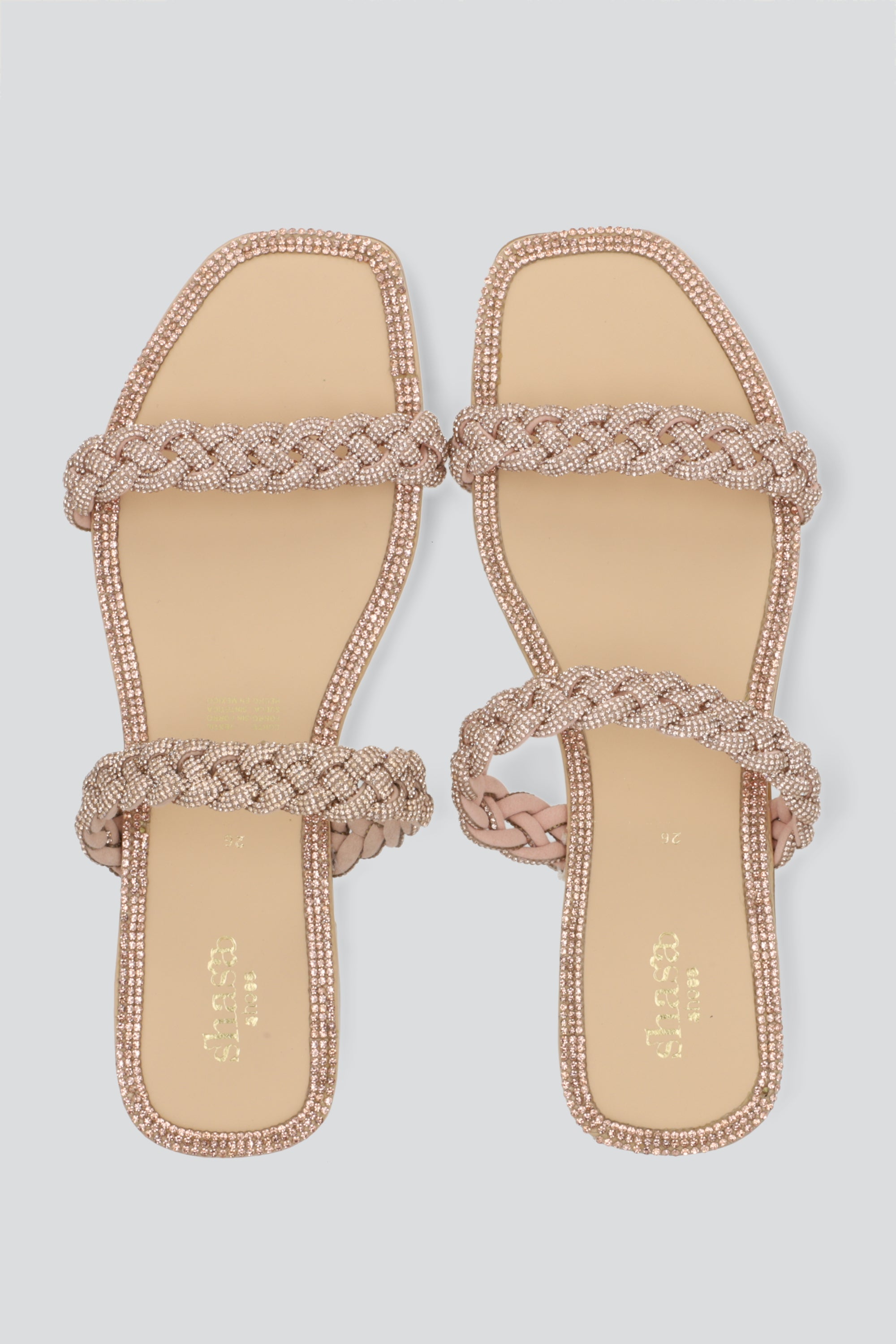 Sandalia trenzas brillos ORO ROSA
