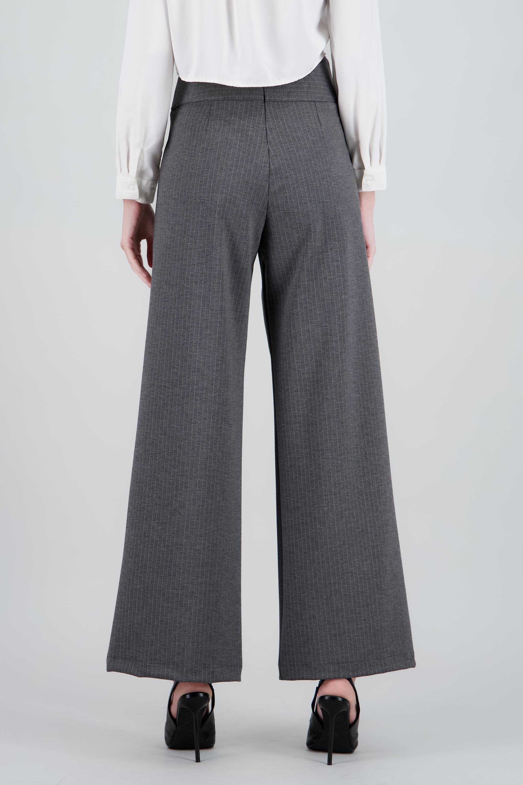 Pantalon wide leg con pretina ancha rayas GRIS COMBO