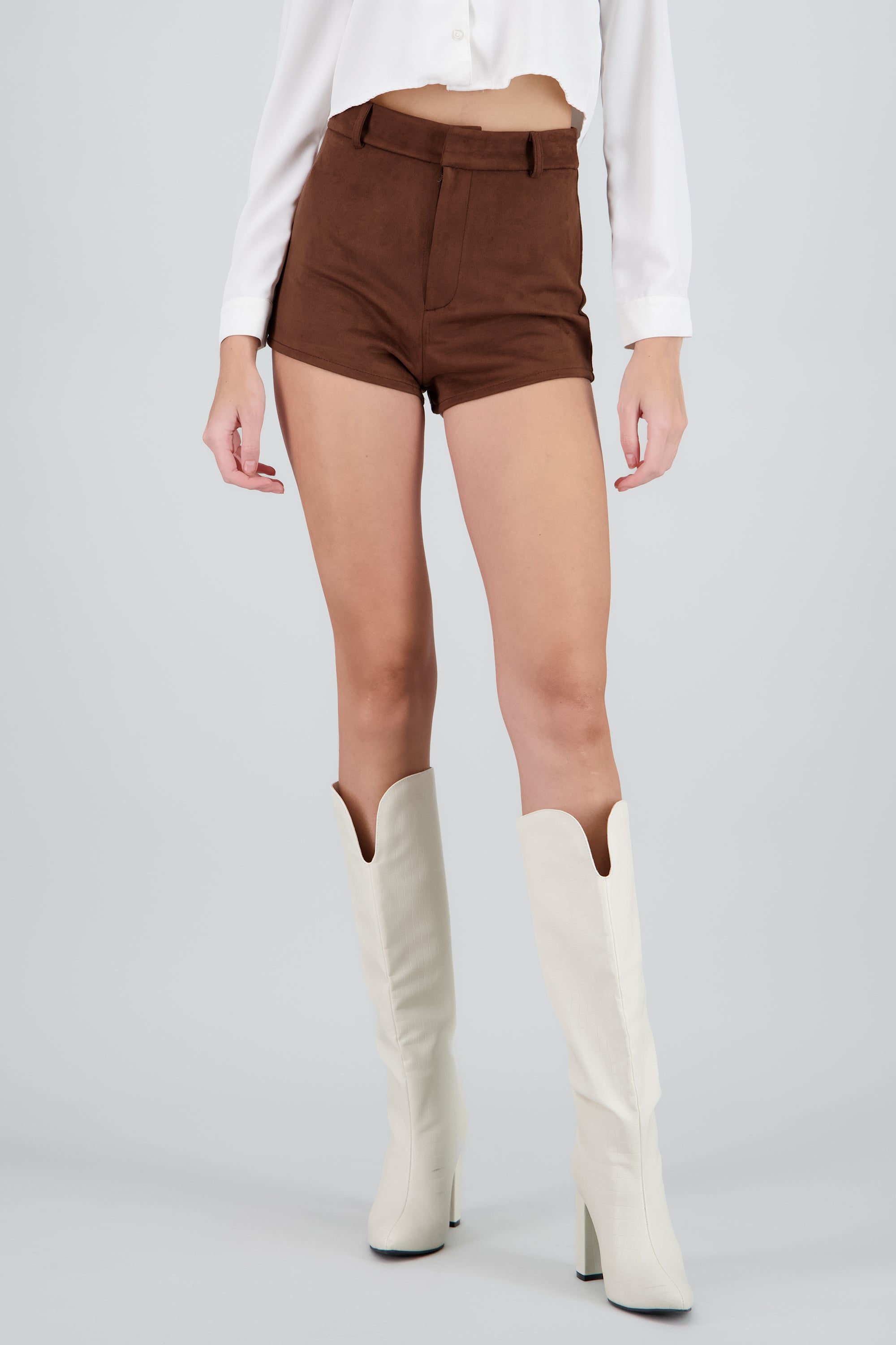 Short mini de suede con pretina lisa CHOCOLATE