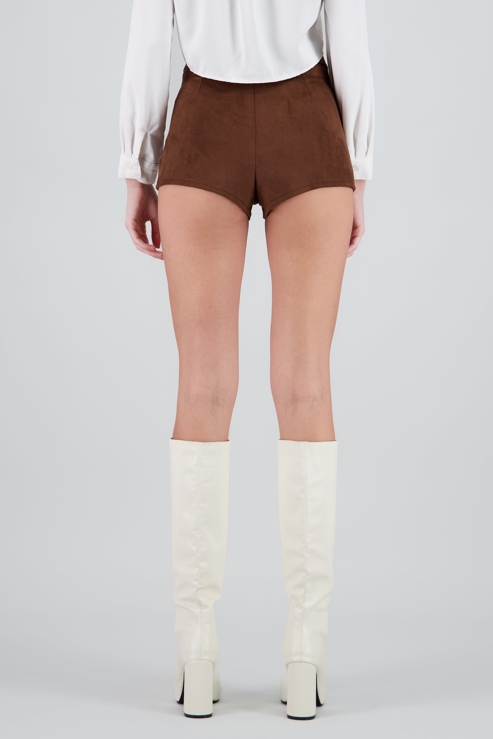 Short mini de suede con pretina lisa CHOCOLATE