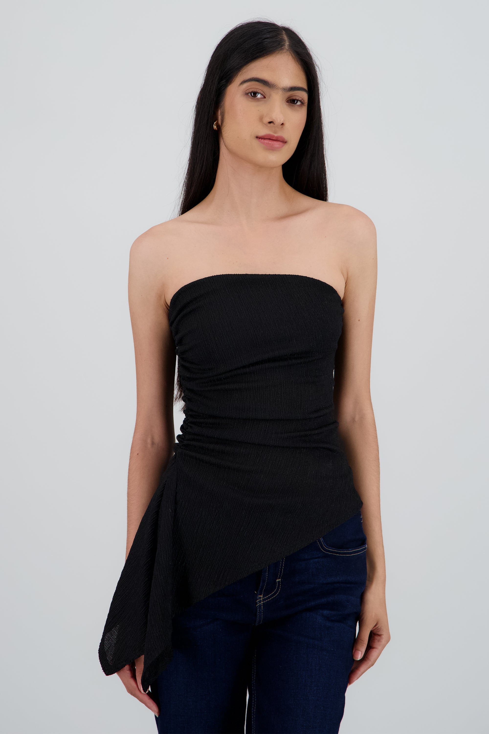 Top bandeau textura asimetrico NEGRO