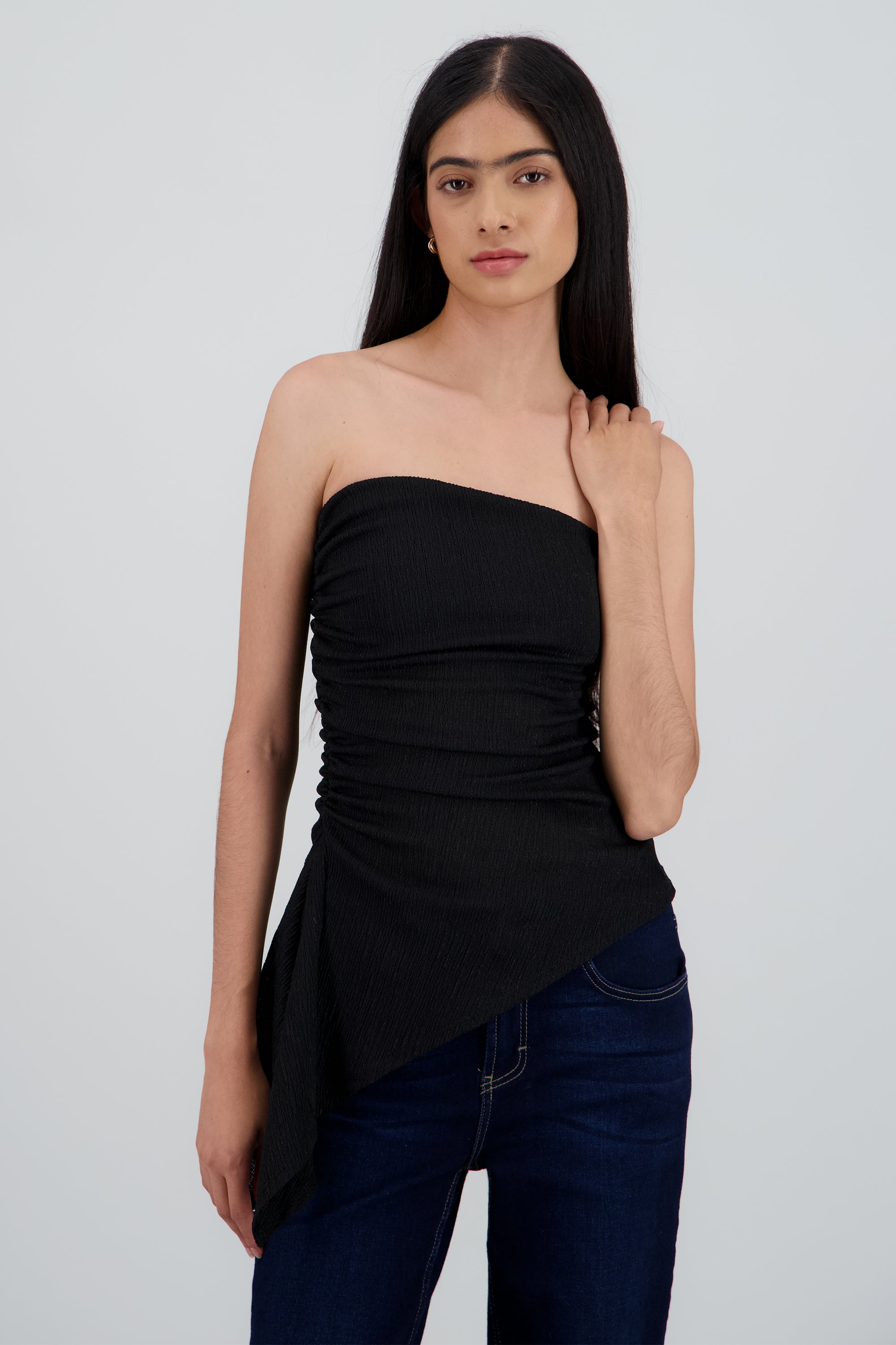 Top bandeau textura asimetrico NEGRO