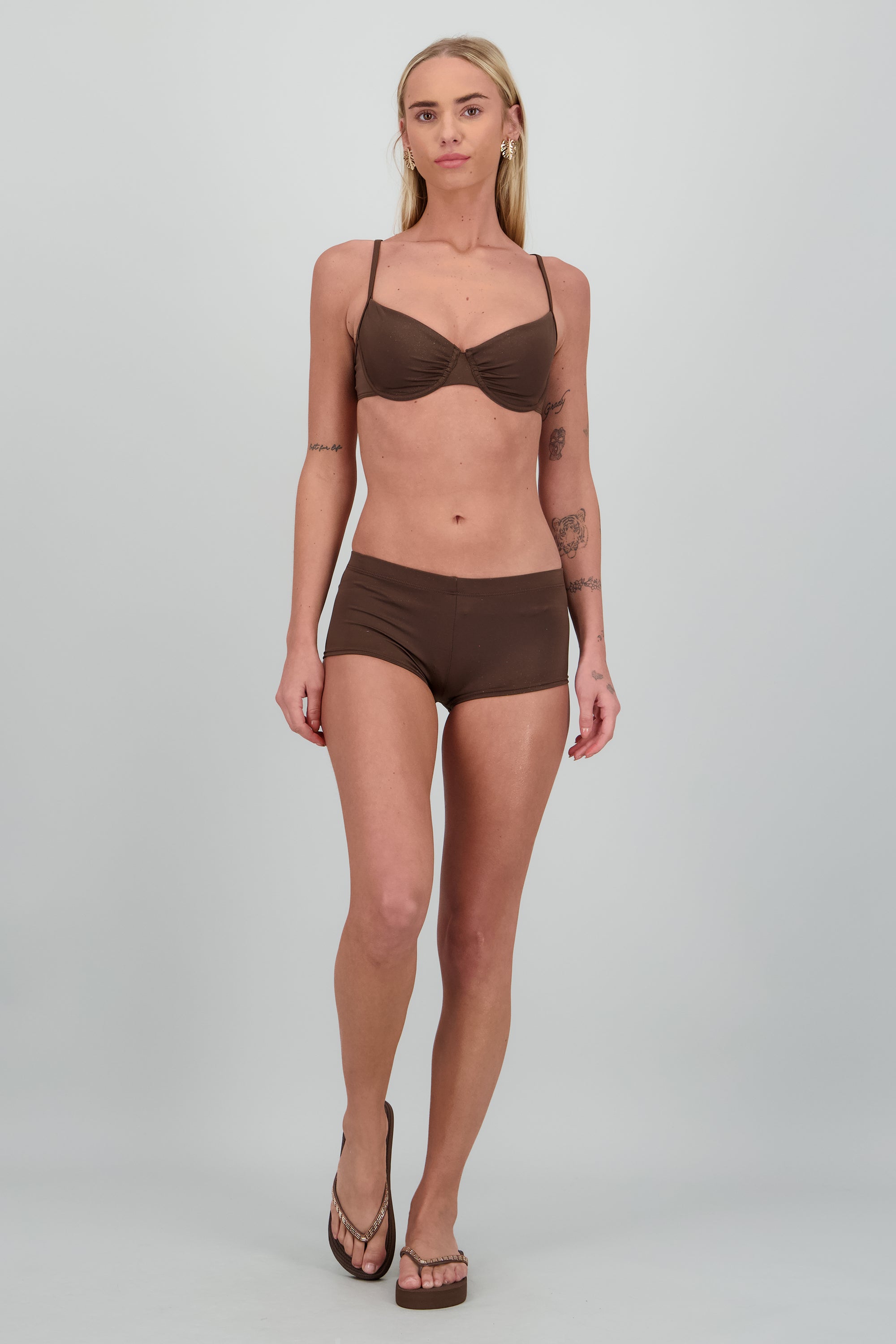 Flip flop chinela brillos largos CAFE