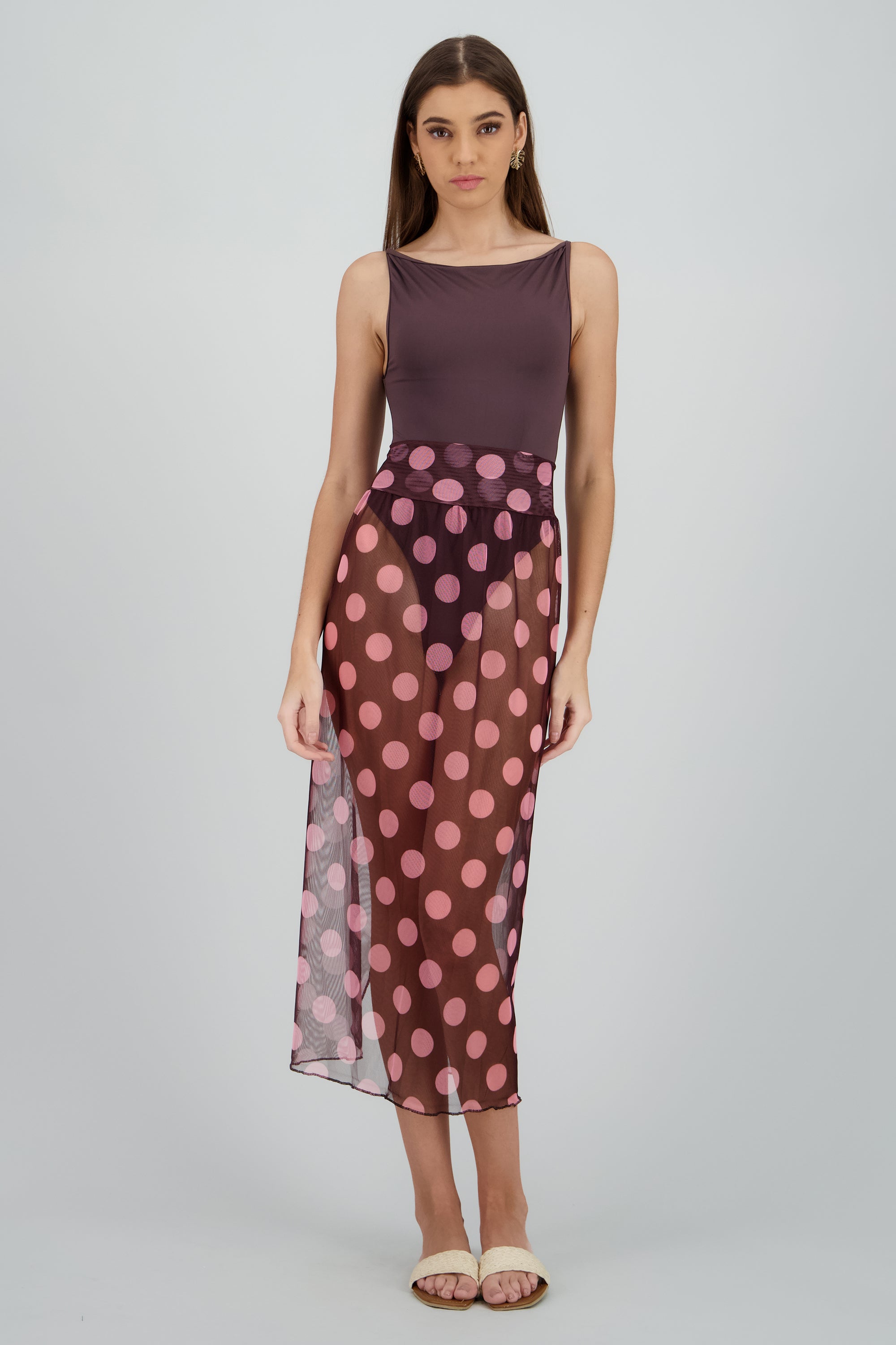 Pareo maxi estampado lunares CAFE COMBO