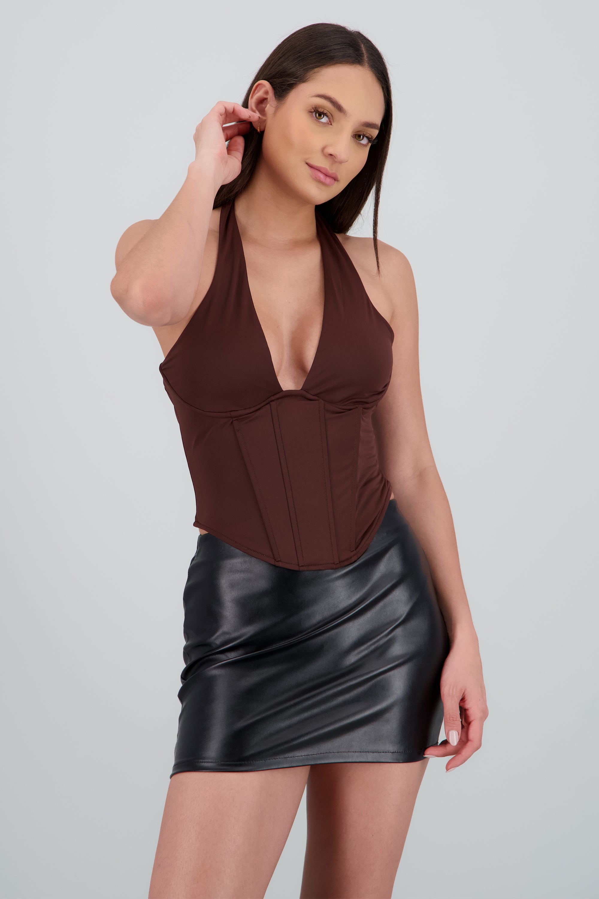Top corset halter con varillas CHOCOLATE