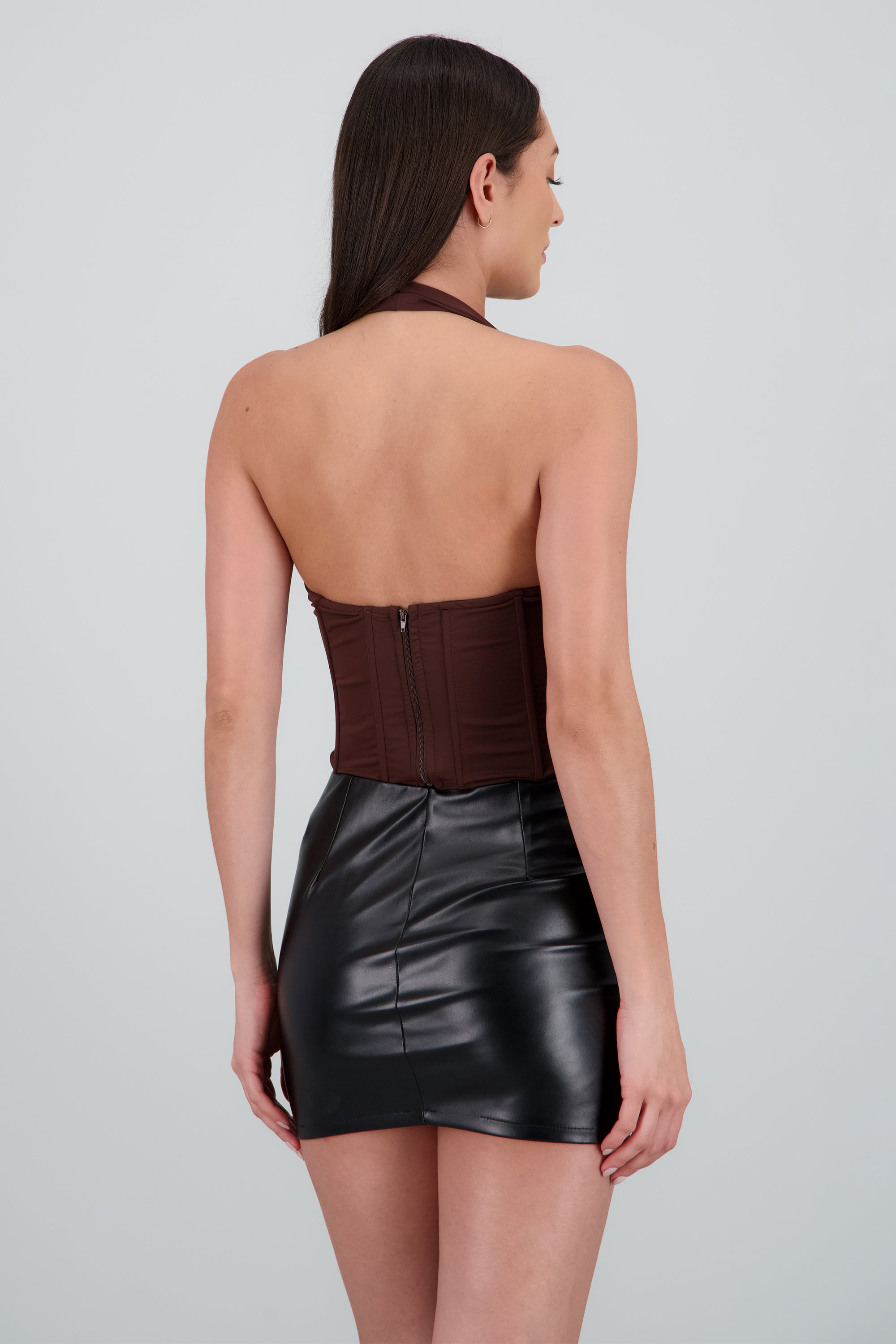 Top corset halter con varillas CHOCOLATE