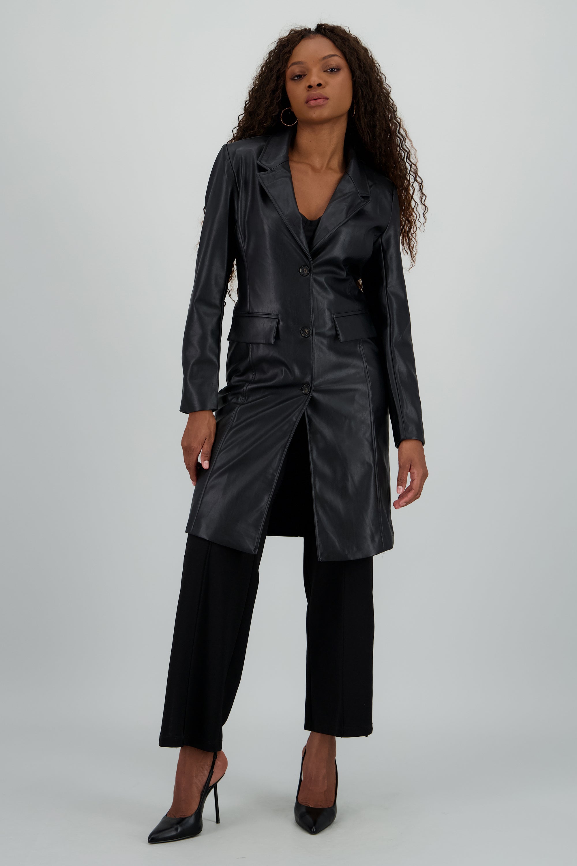 Abrigo efecto piel largo NEGRO