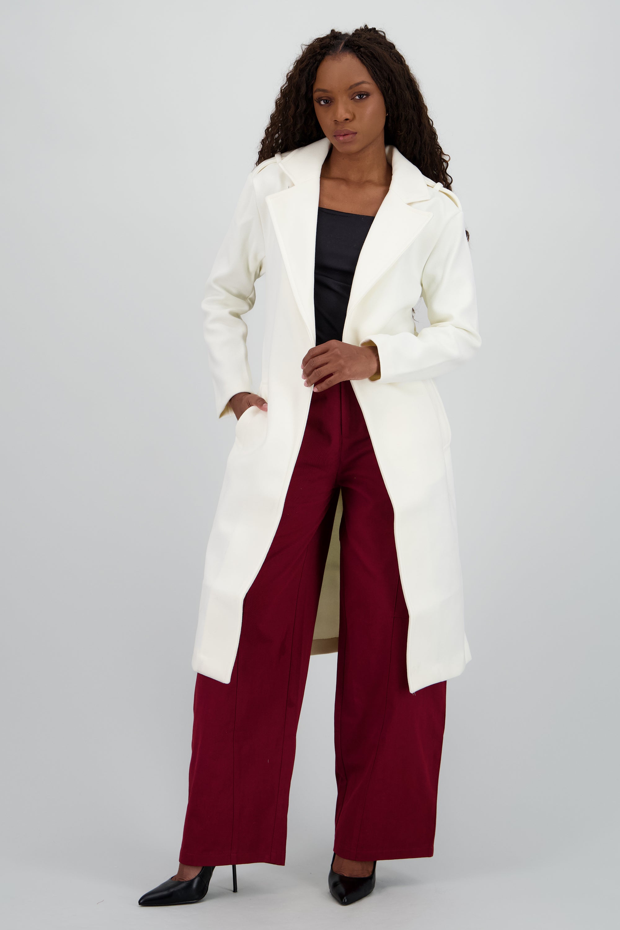 Abrigo midi con cinturon CREMA