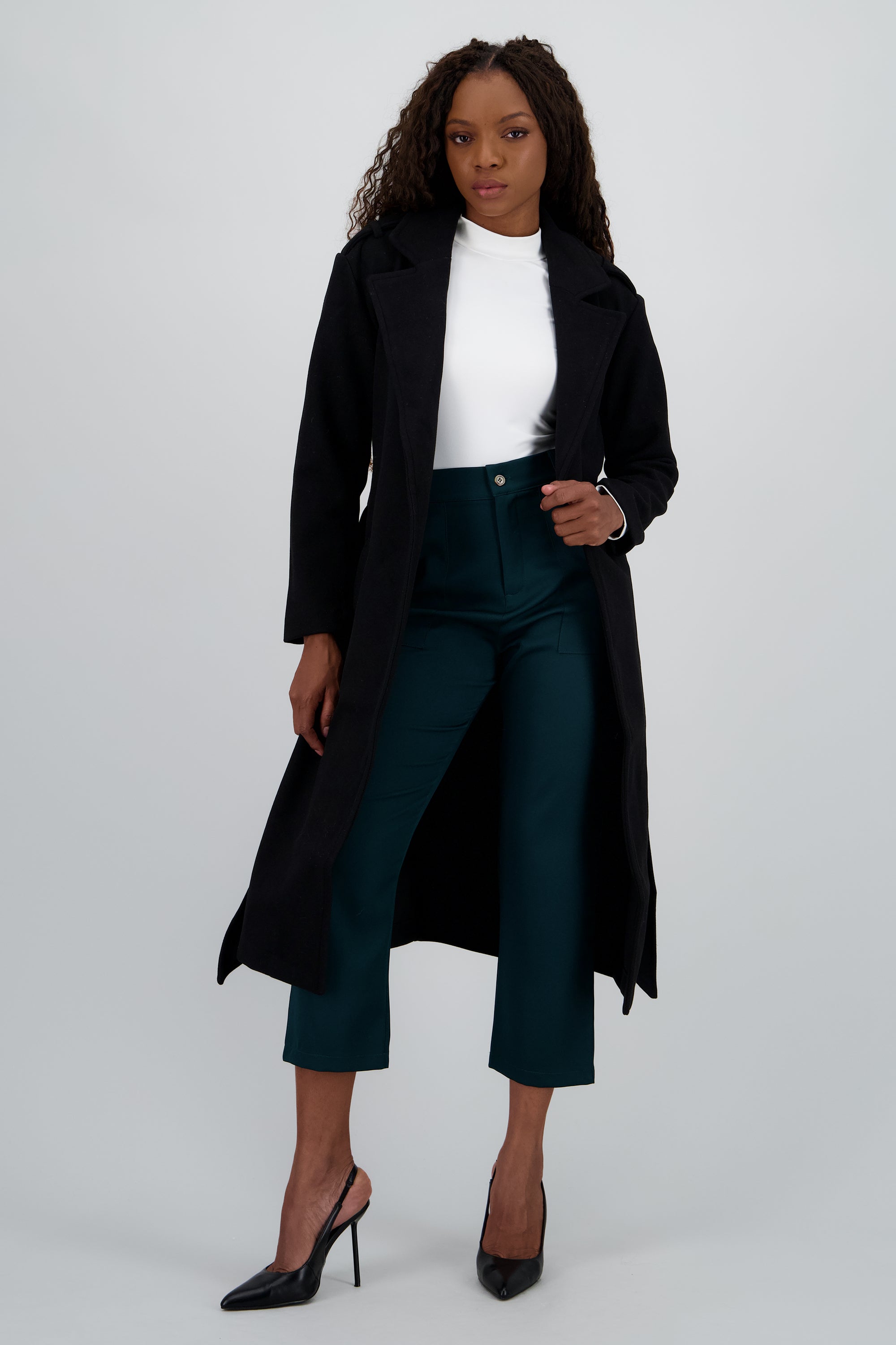 Abrigo midi con cinturon NEGRO