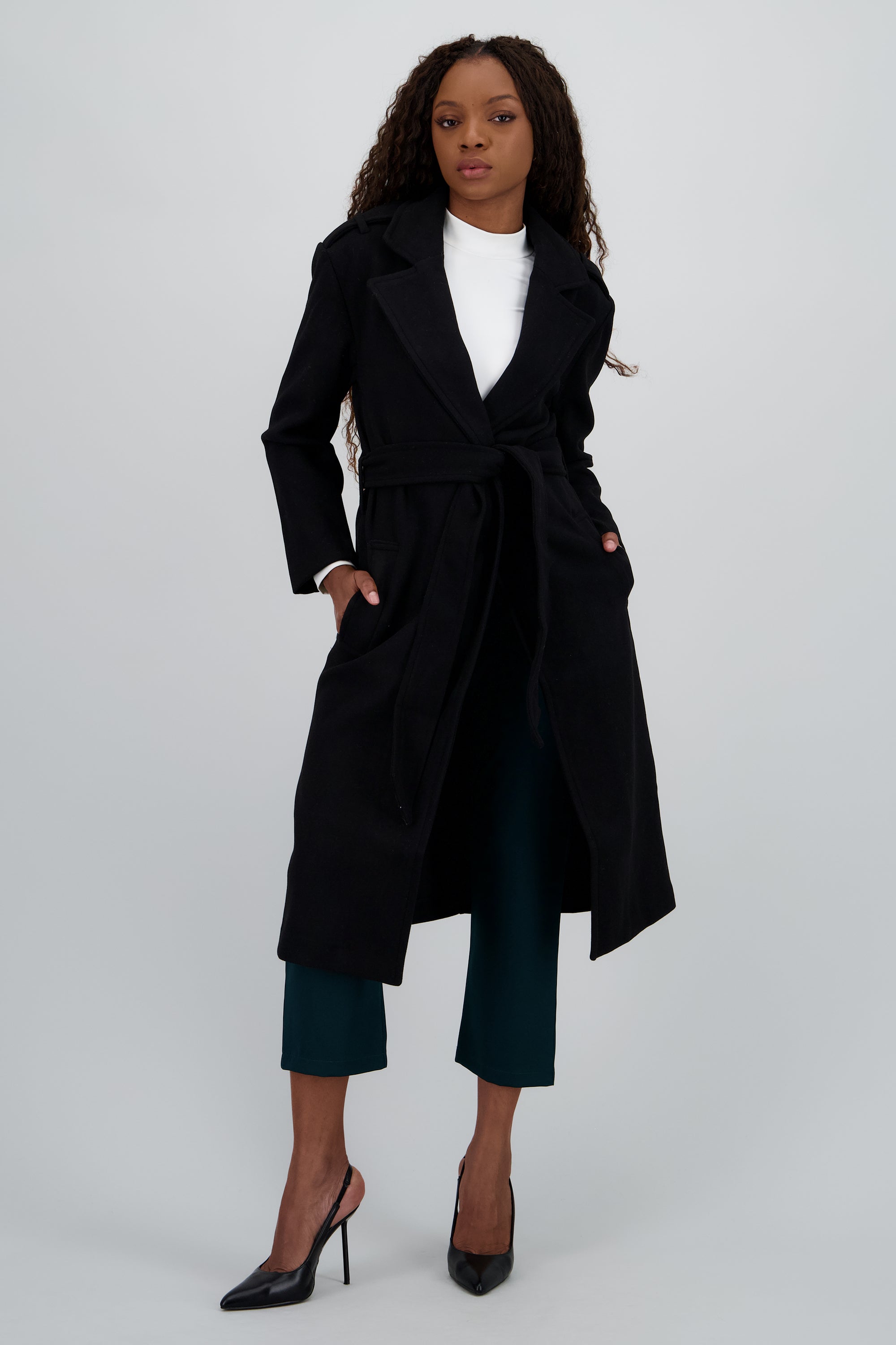 Abrigo midi con cinturon NEGRO