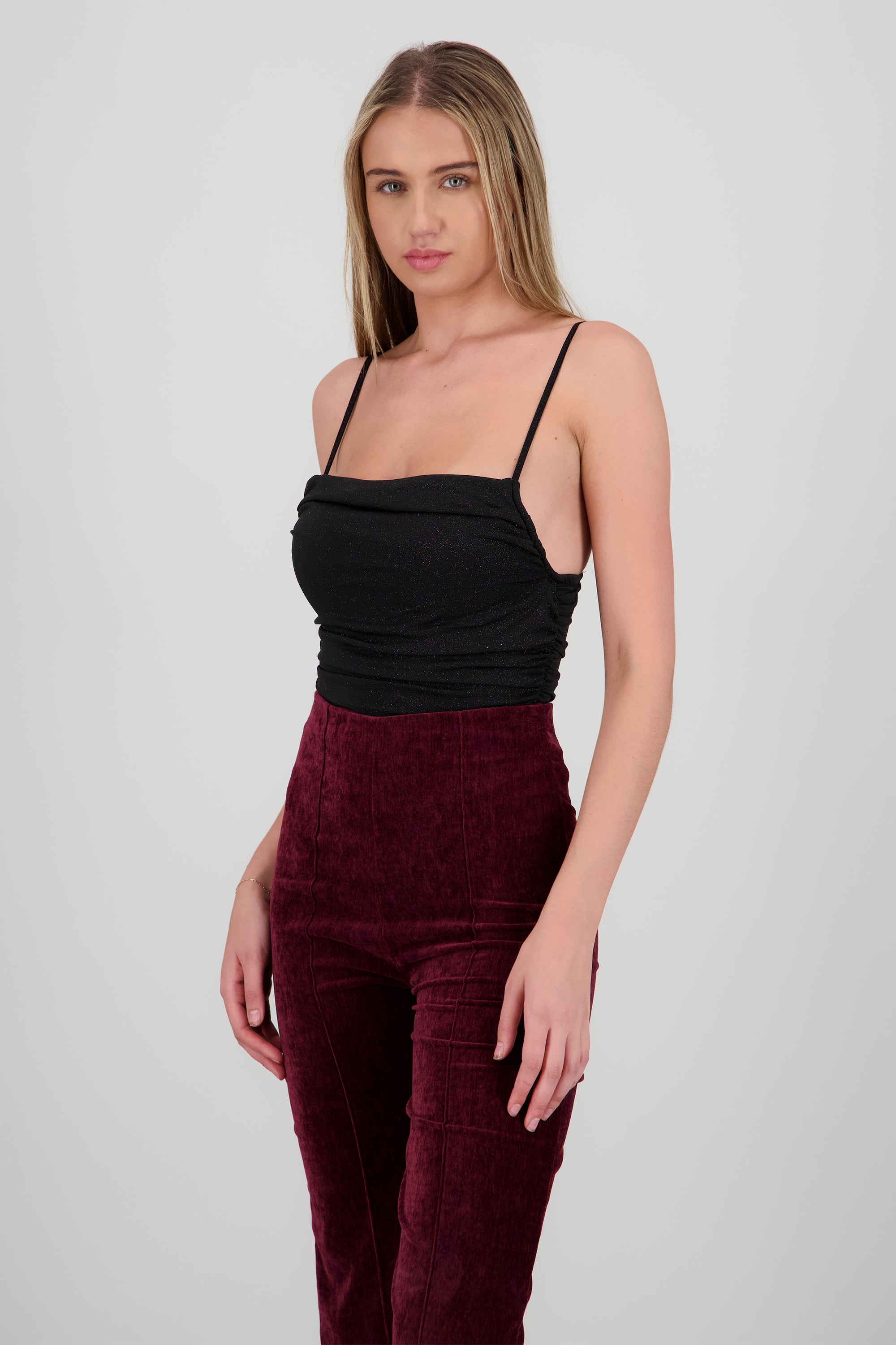 Bodysuit detalle drapead brillos NEGRO