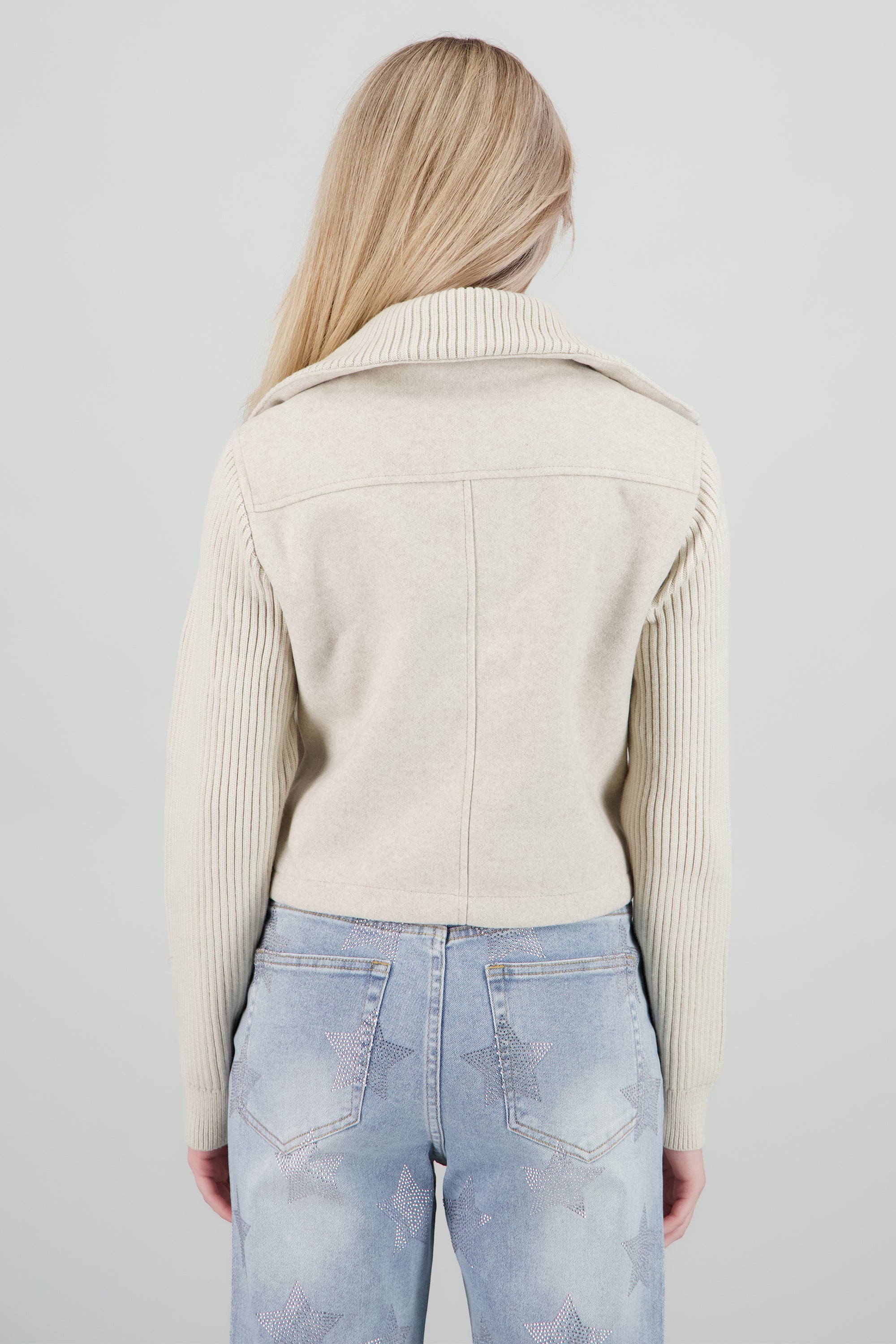 Light jacket contraste tejido de punto CREMA