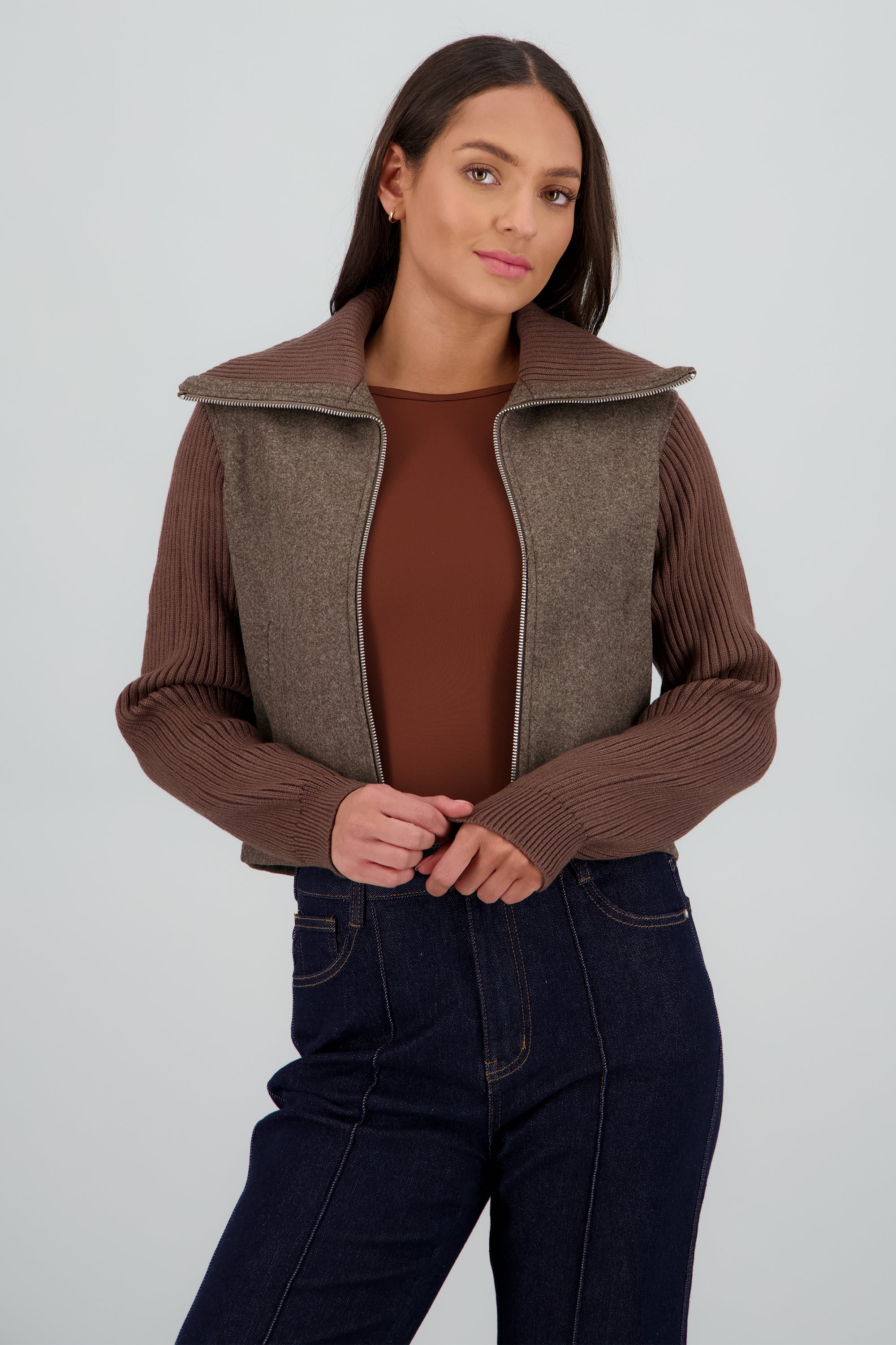 Light jacket contraste tejido de punto CAFE