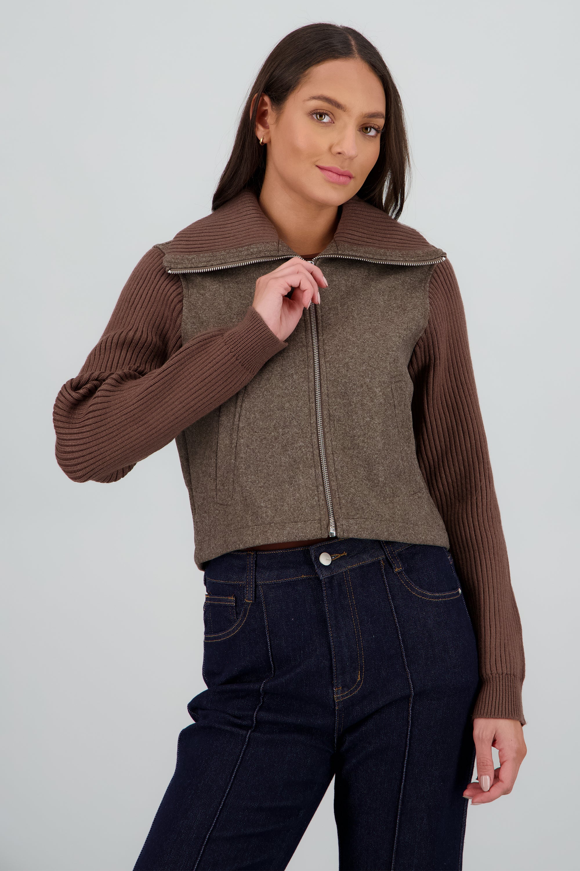 Light jacket contraste tejido de punto CAFE